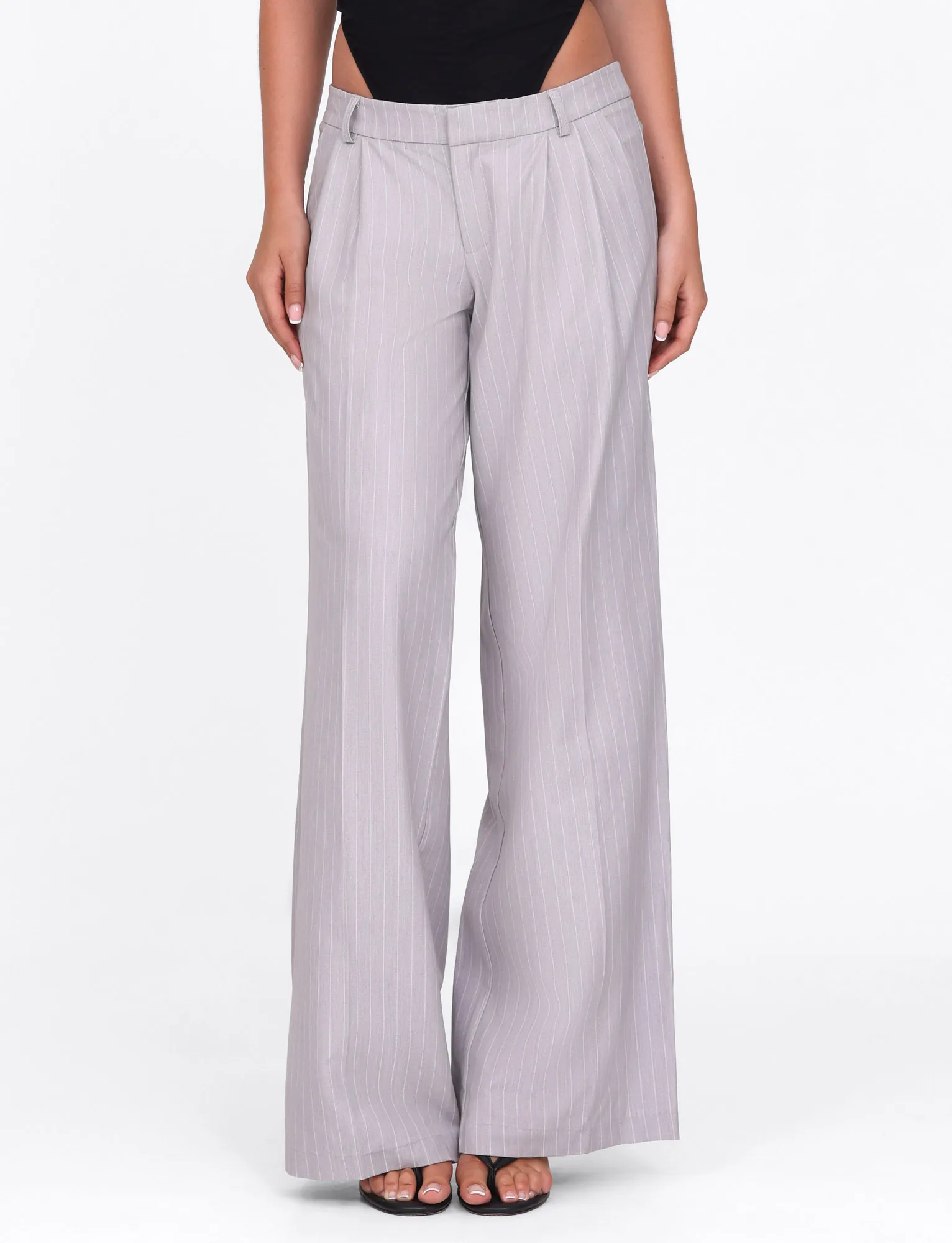 Corduroy texture Anti Static Lining AMBERLY SUIT PANT - GREY : PINSTRIPE : GREY PINSTRIPE