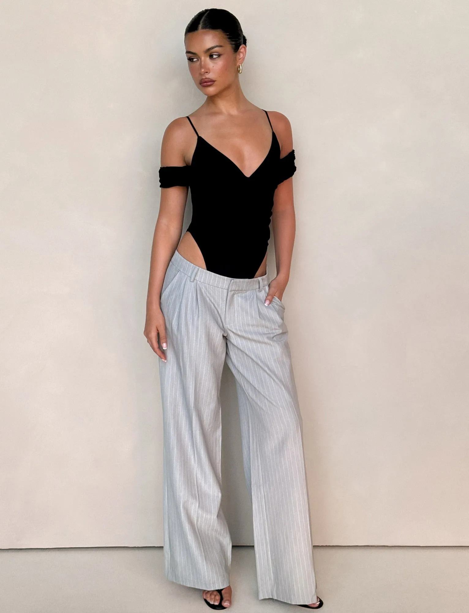 Soft and Light Lightweight insulation AMBERLY SUIT PANT - GREY : PINSTRIPE : GREY PINSTRIPE