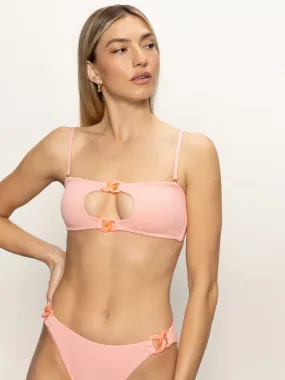 Bonded Hemline Ribbed Collar Design Stay Connected Bandeau Bikini Top Cherry Blossom