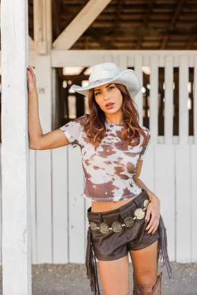 ReinforcedEdges Steer Clear Mesh Cow Print Top