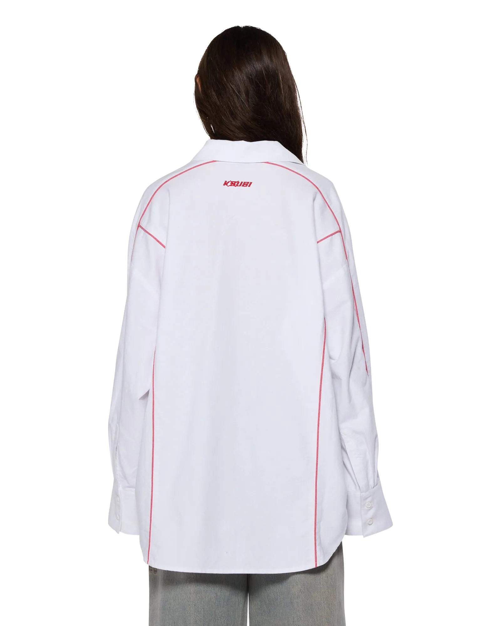 Tencel Blend Fabric TonalStitching STINGER ASTRA LS SHIRT WHITE/RED