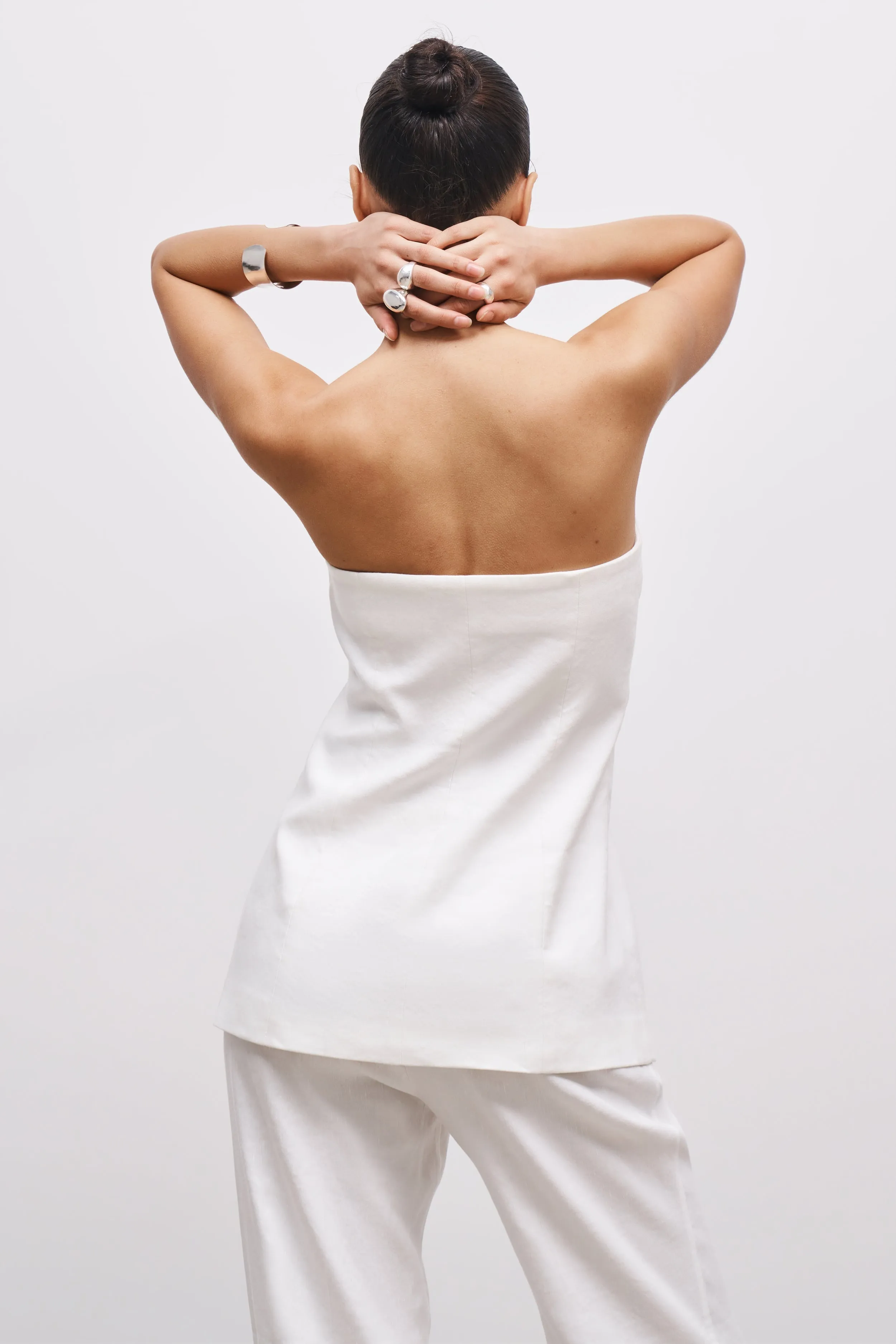 MultiPanel Design Simple Style Strapless Linen Bustier - White