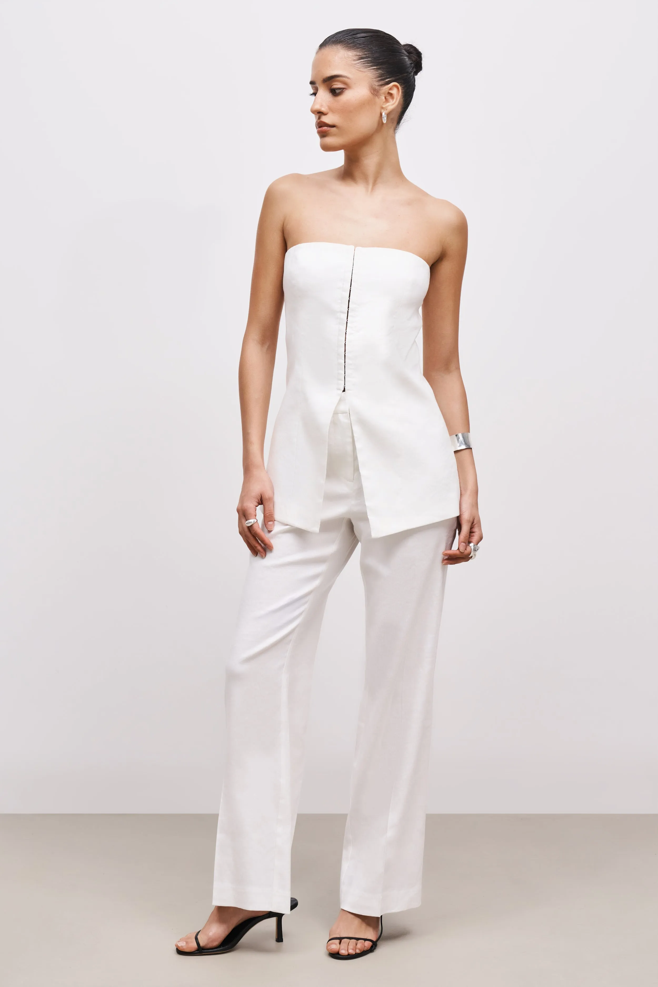 Strapless Linen Bustier - White Oversized Fit