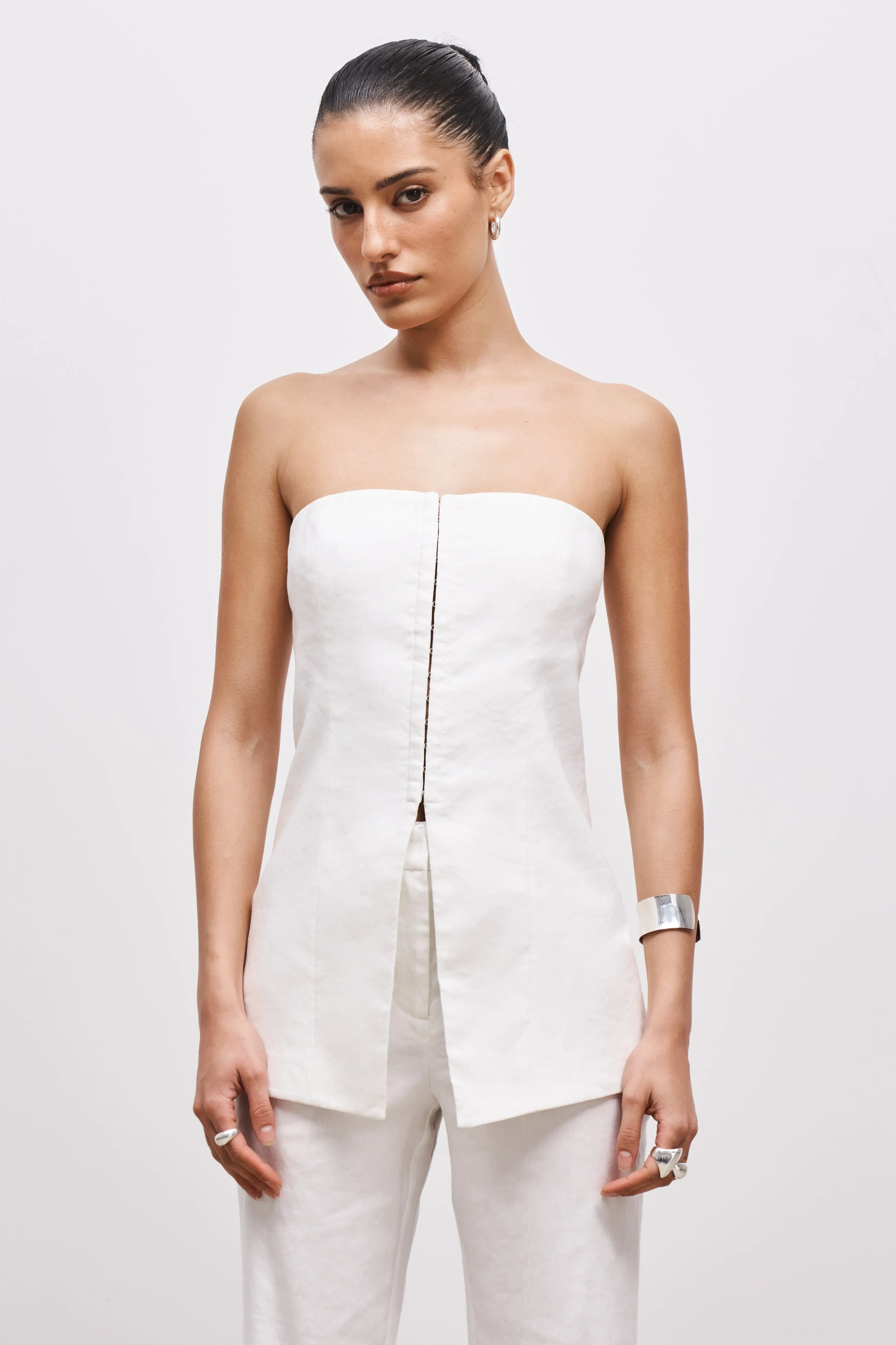 Strapless Linen Bustier - White Easy Fit SoftInteriorLining