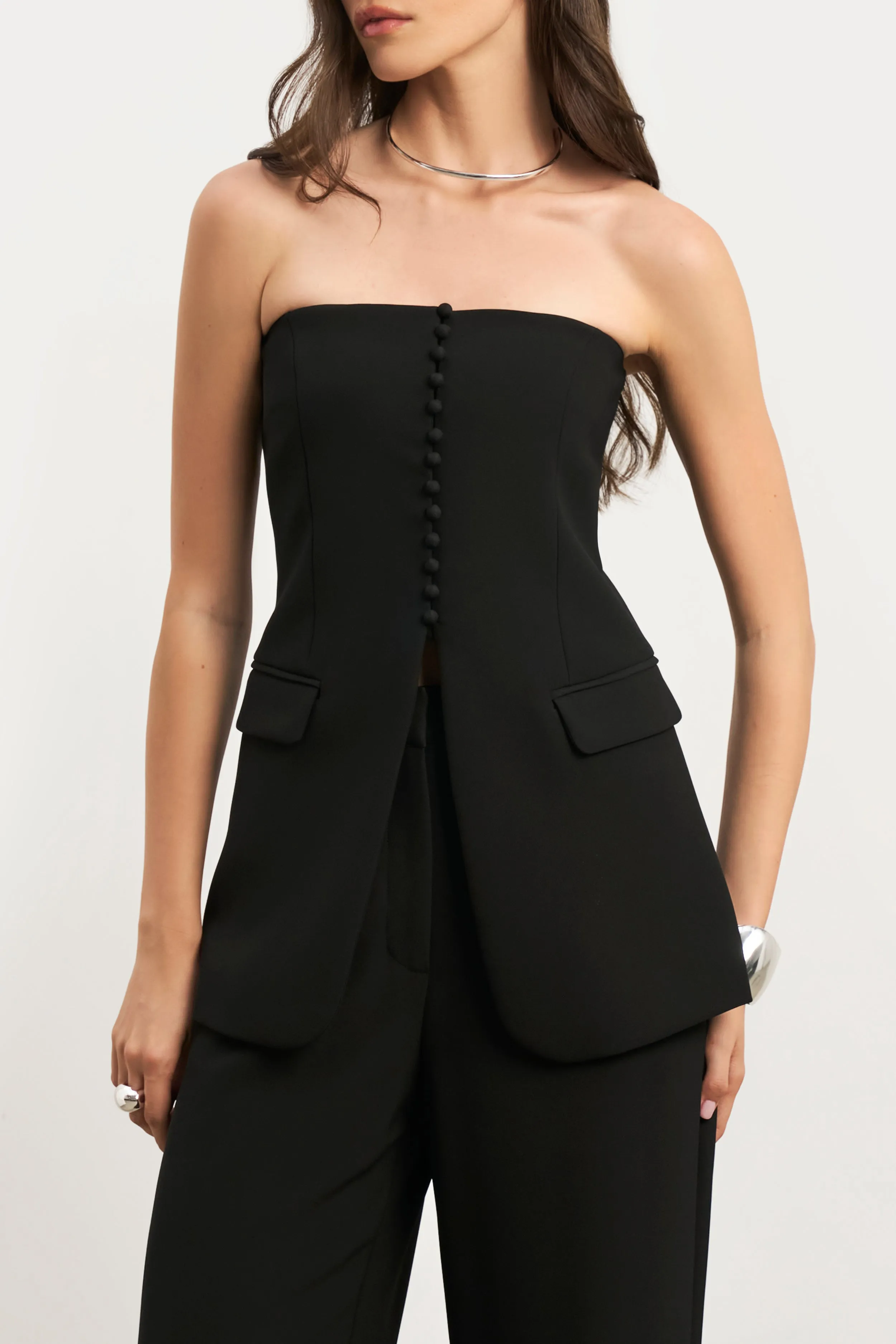 Lightweight insulation Strapless Peplum Bodice - Black