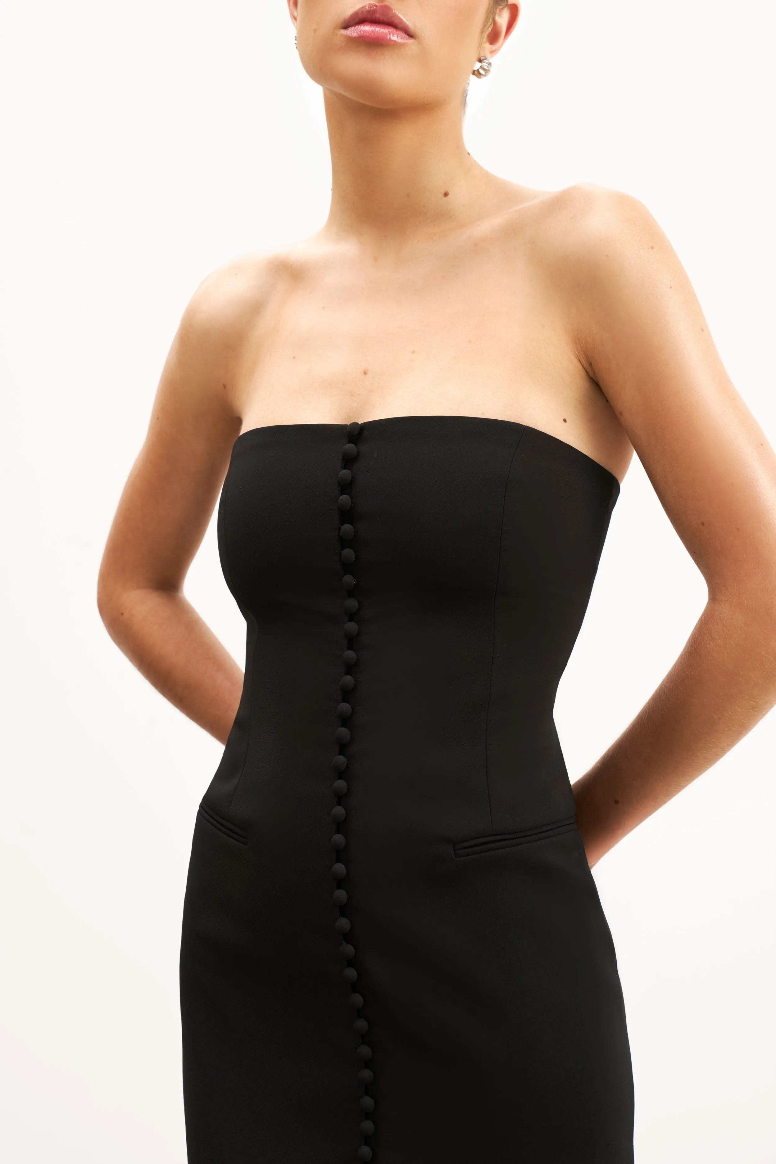 Soul Warm Chic Style Strapless Peplum Maxi Dress - Black