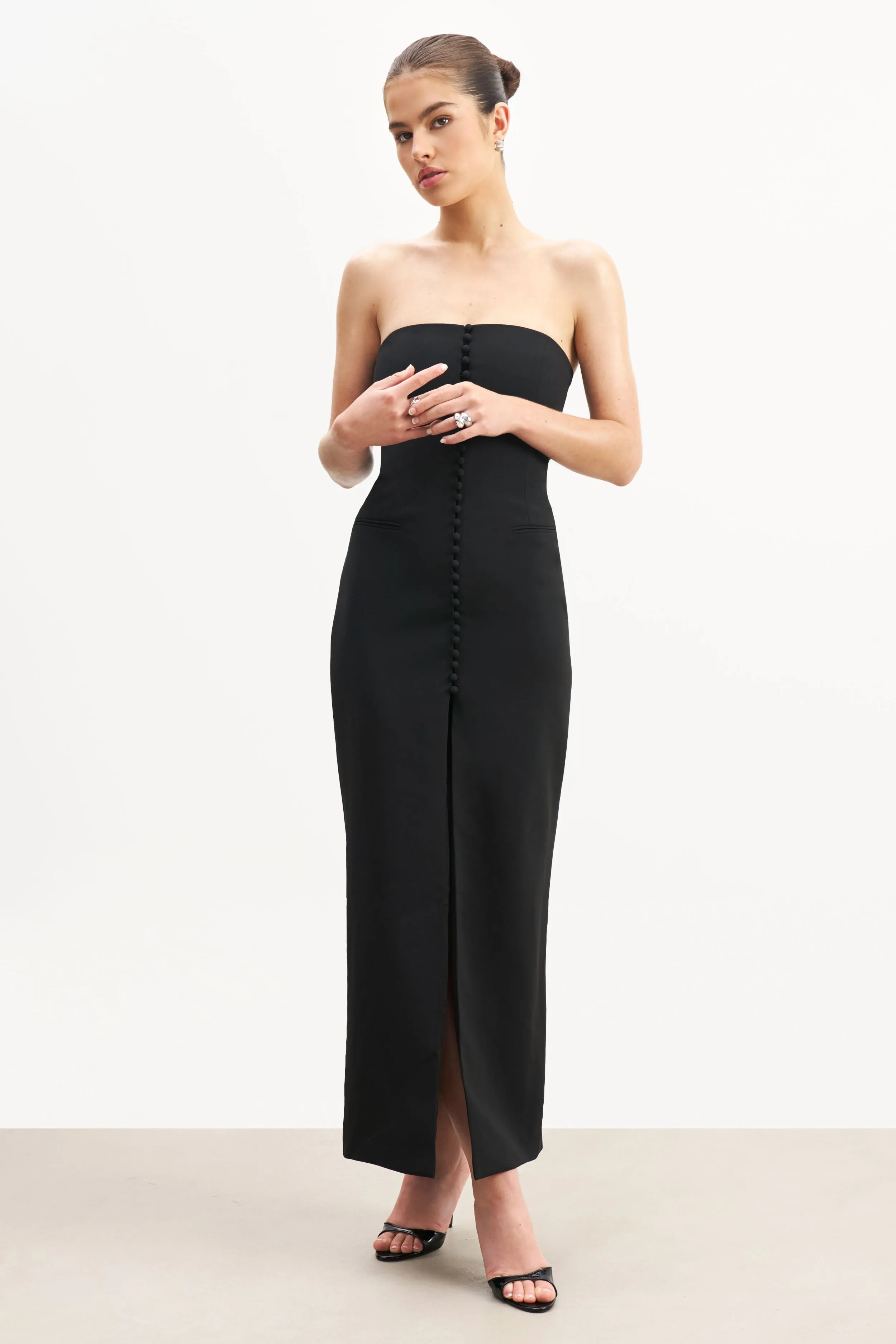 Fresh Motion Strapless Peplum Maxi Dress - Black