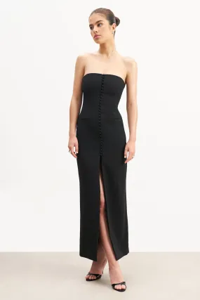 Daily Option Strapless Peplum Maxi Dress - Black
