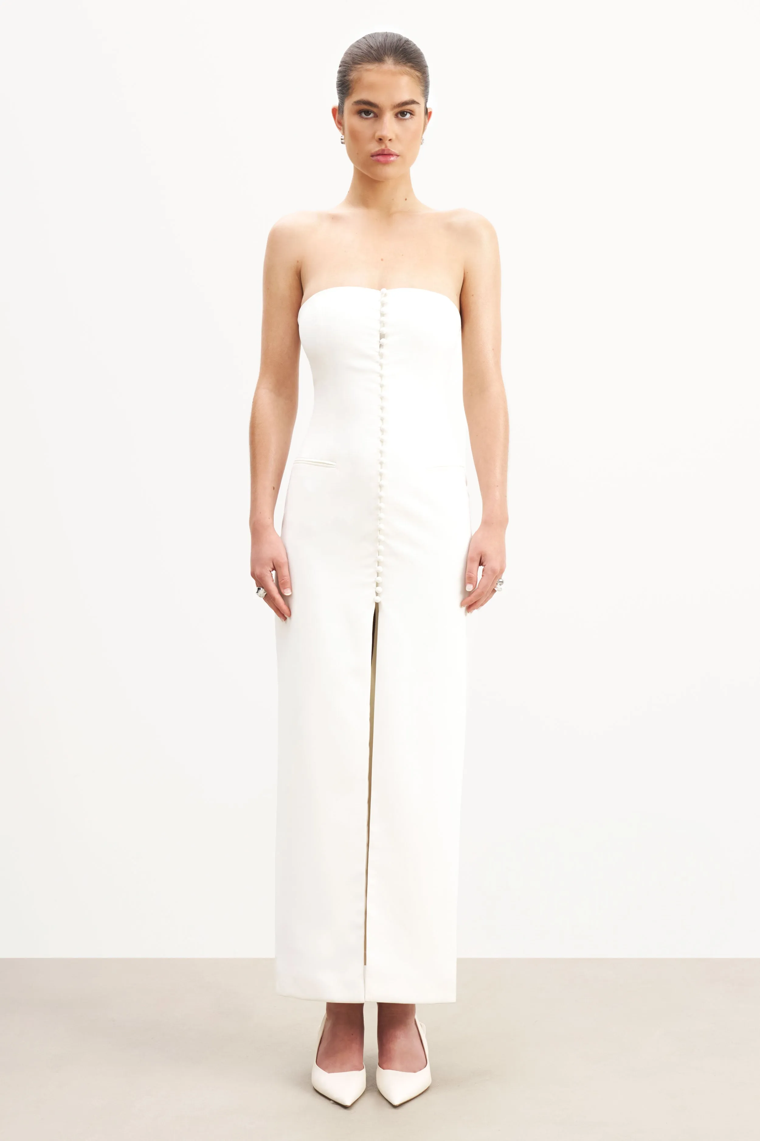 Strapless Peplum Maxi Dress - White Deep Hue