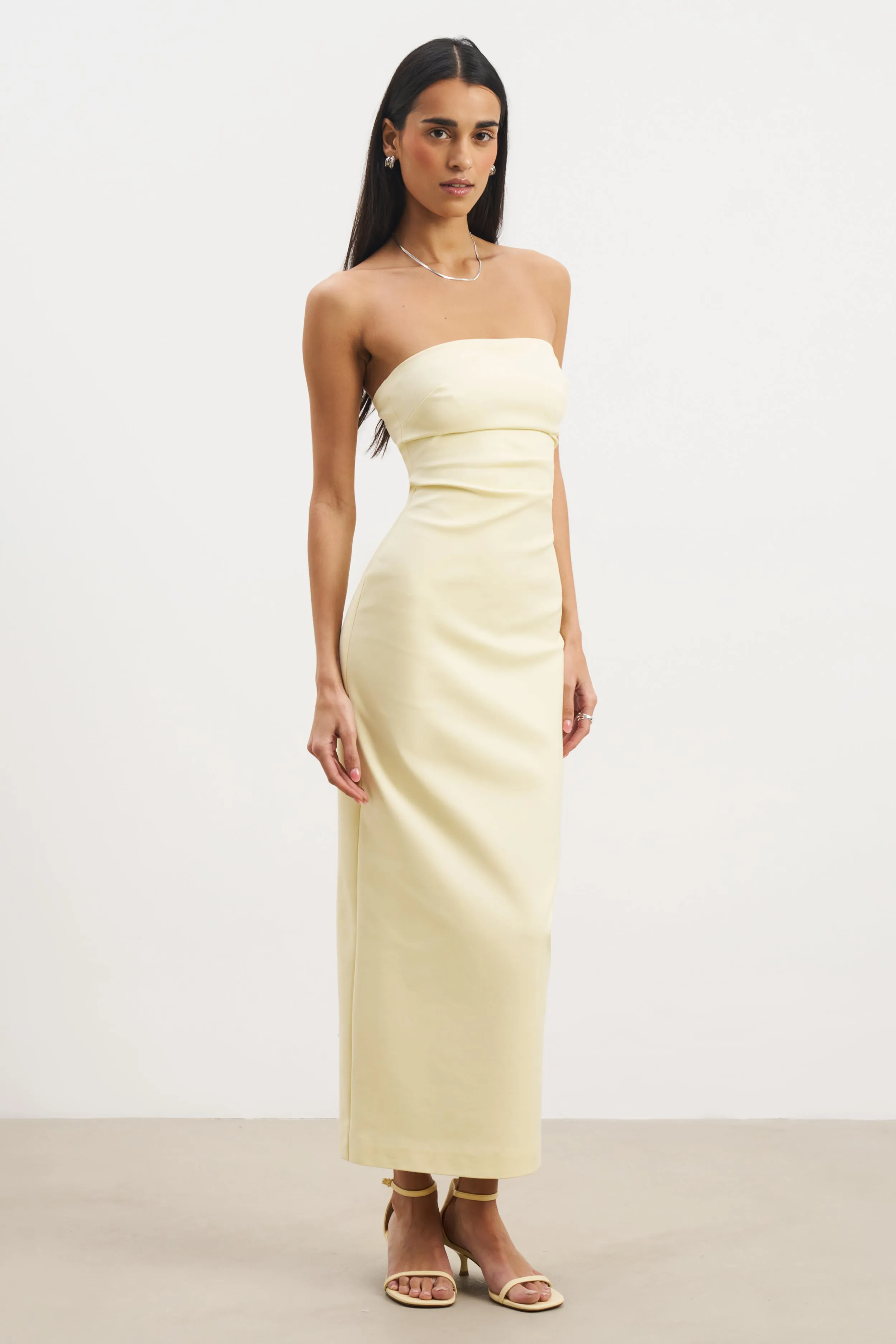 Strapless Ruched Midaxi Dress - Buttermilk soft elegance