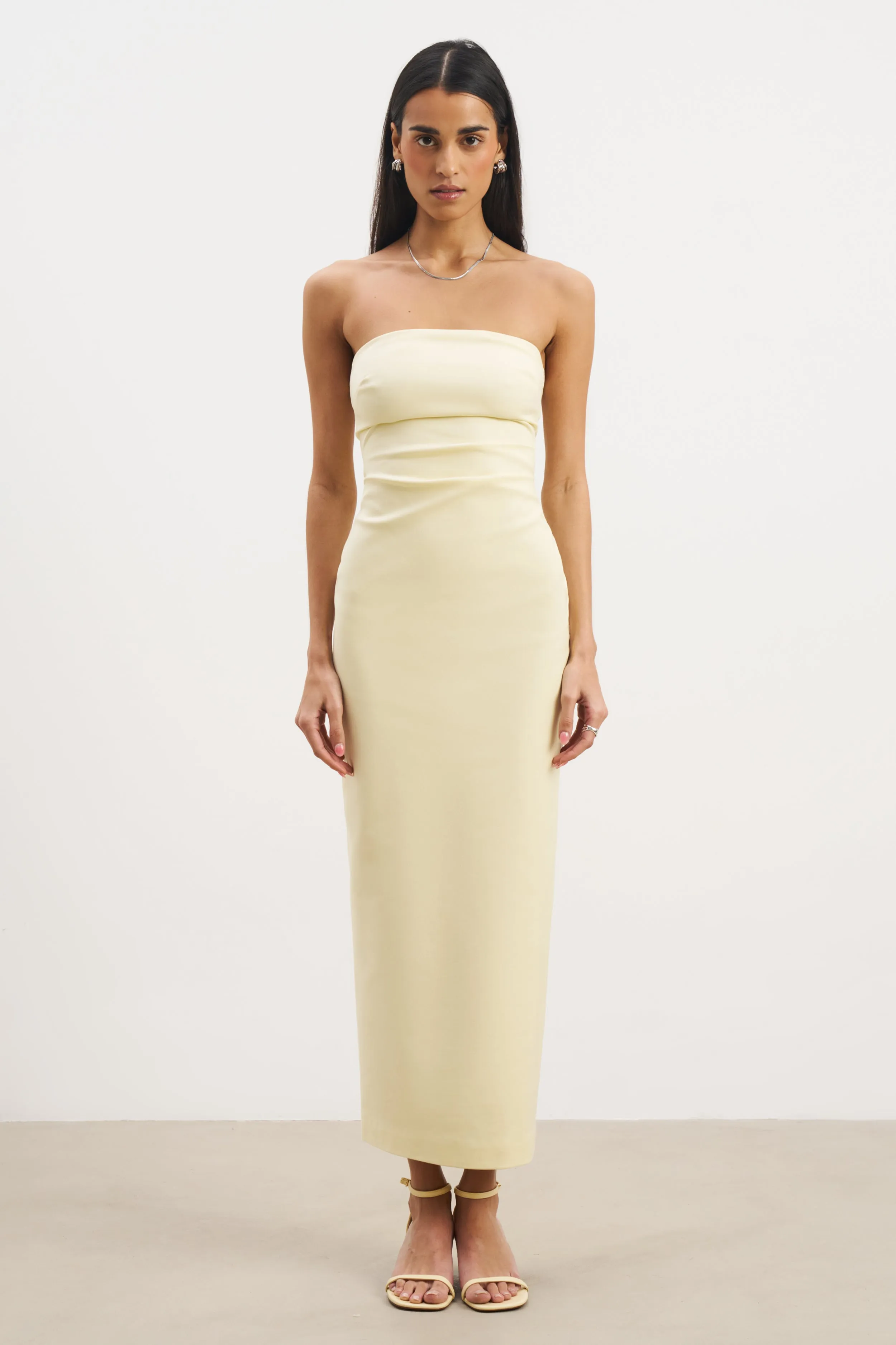Strapless Ruched Midaxi Dress - Buttermilk Autumn-Season Lined interior
