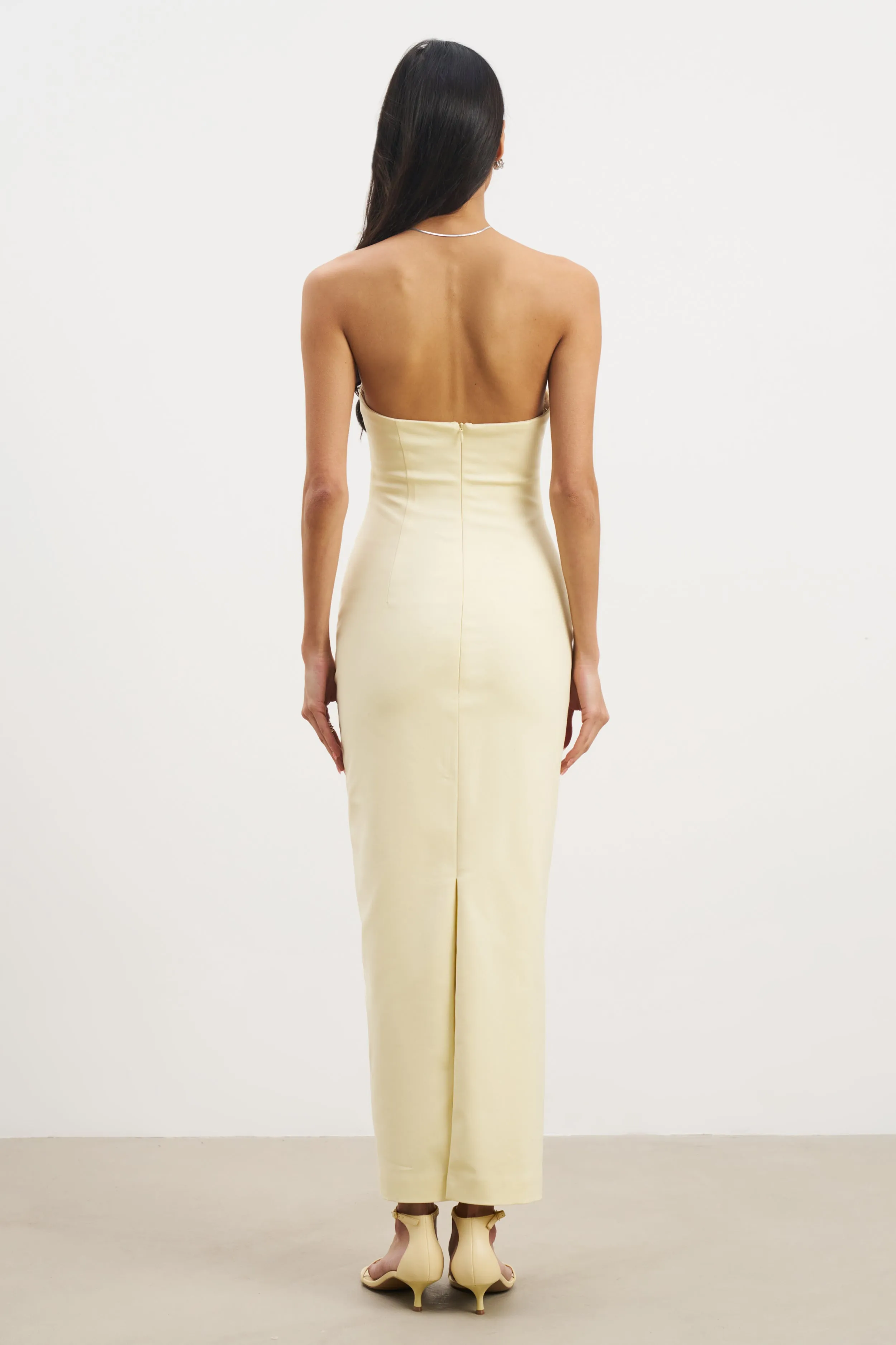 Strapless Ruched Midaxi Dress - Buttermilk Subtle Glow