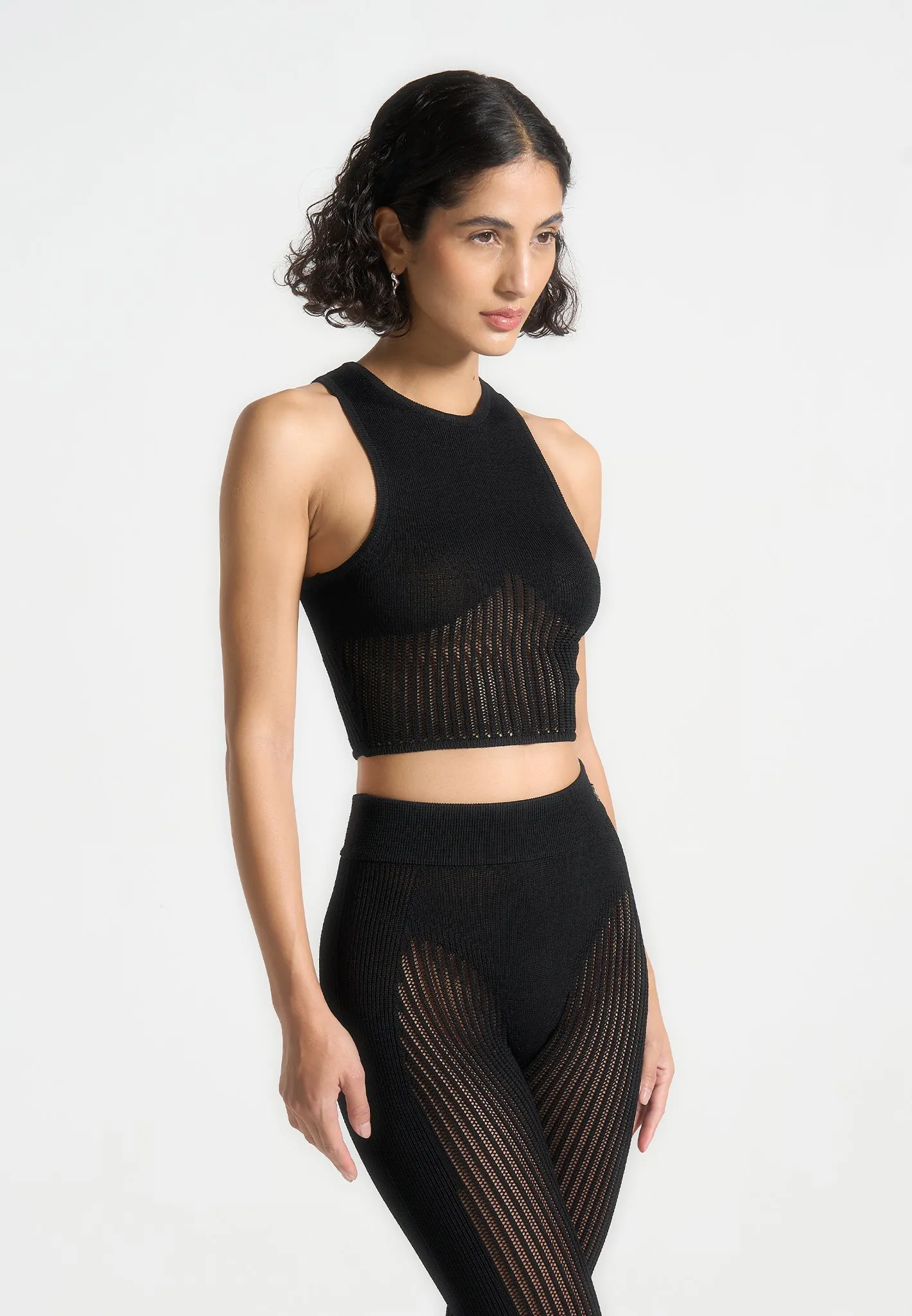 Trendy Vibes Layered Look Wear Knitted Contour Crop Top - Black