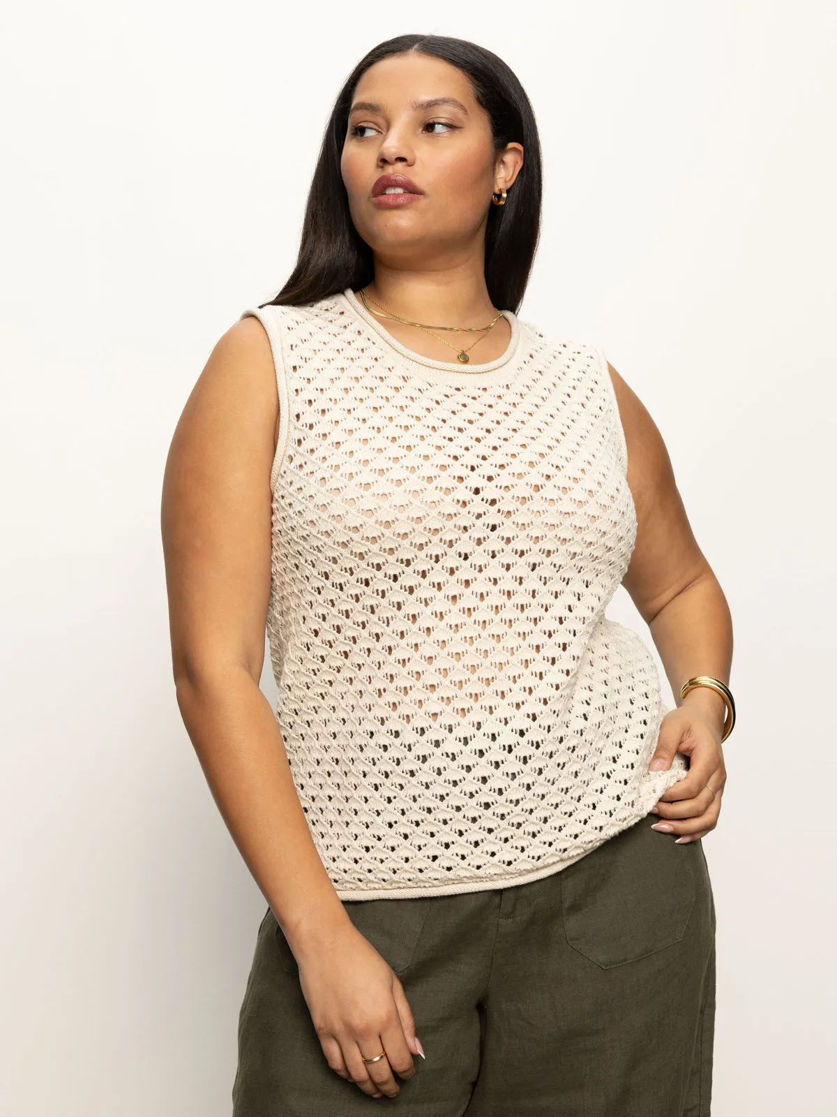 Crochet Shell Sweater Eco Natural Extended Sizing Circular Knit Design Versatile Style Trend