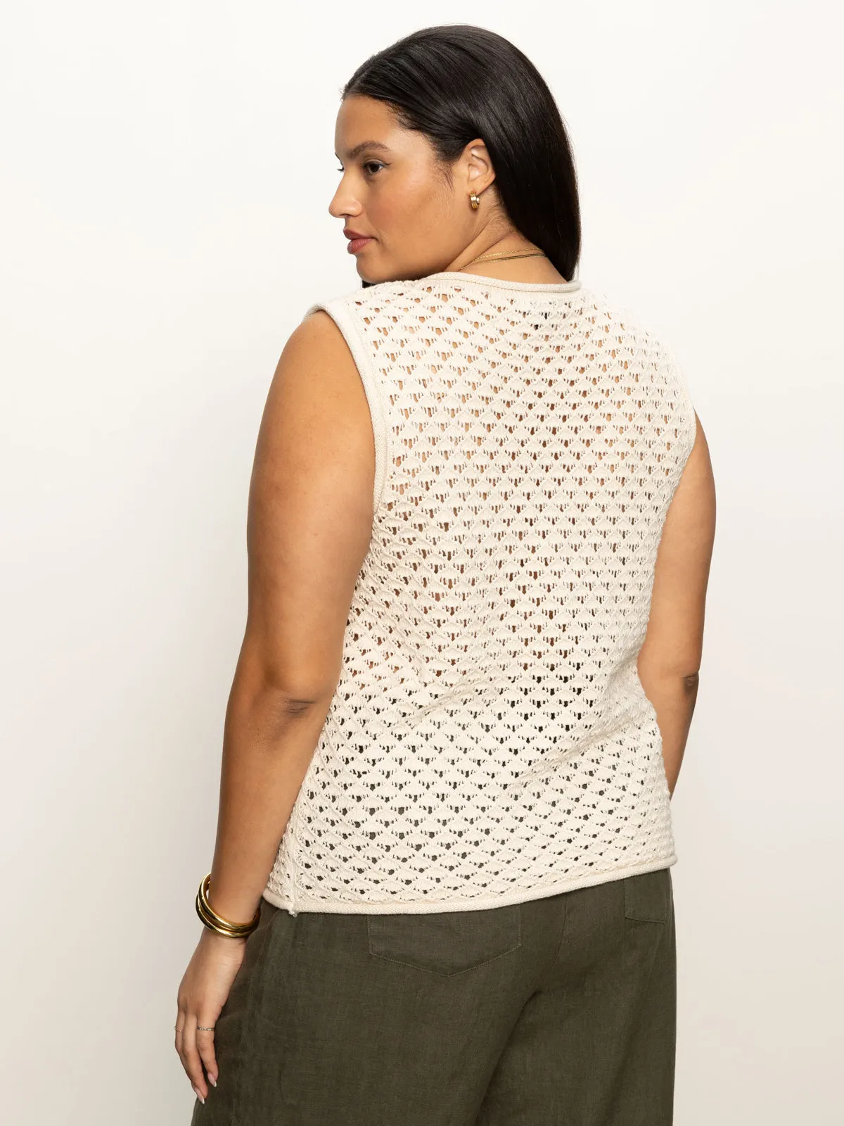 Classic Wearable Crochet Shell Sweater Eco Natural Extended Sizing