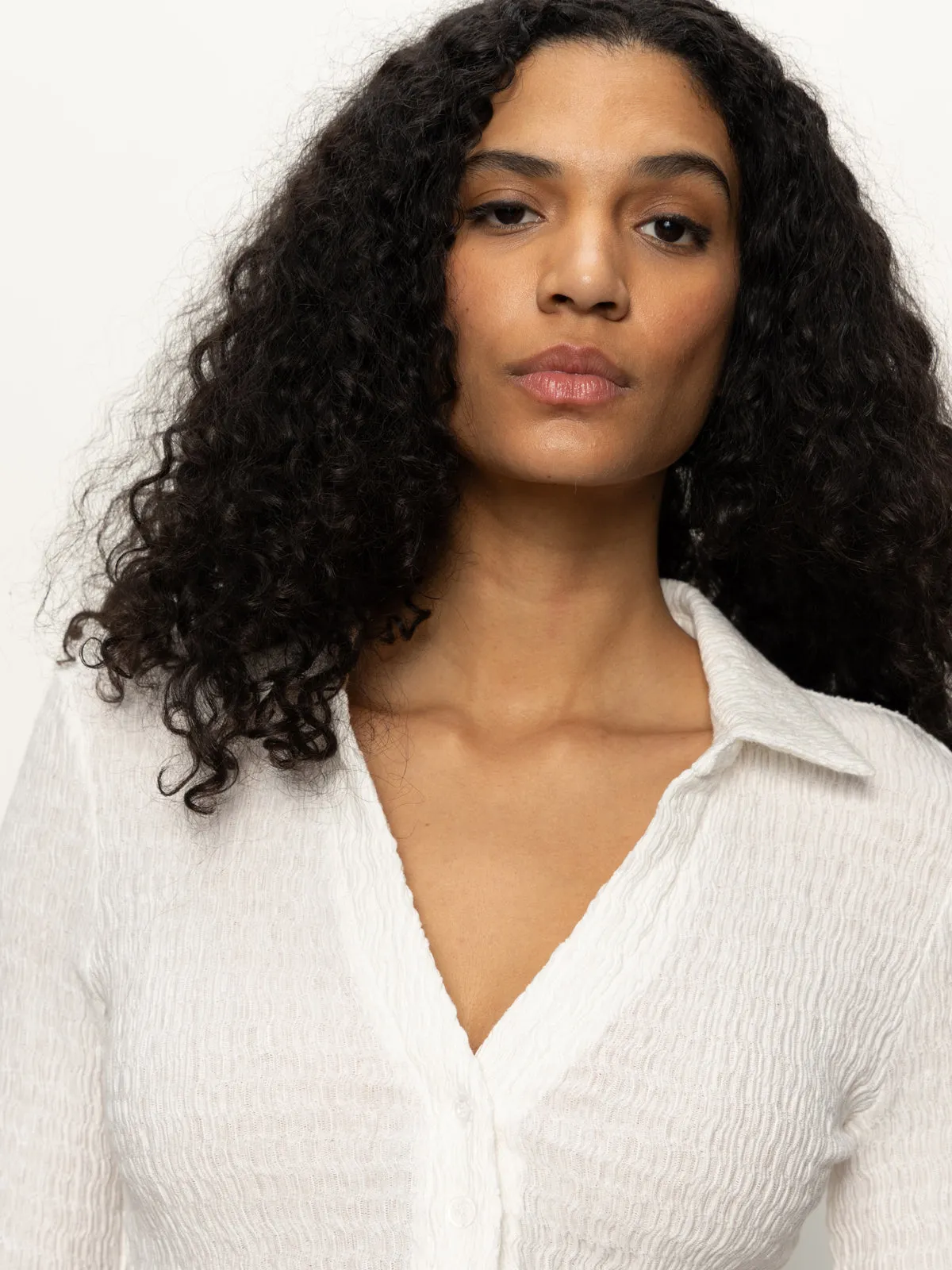 FadeResistantPrint Long Sleeve Textured Top Chalk