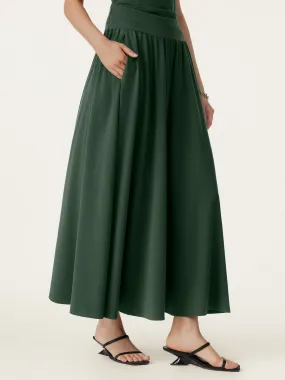StaticDissipative Stretch Cotton Maxi Umbrella Skirt with Pockets