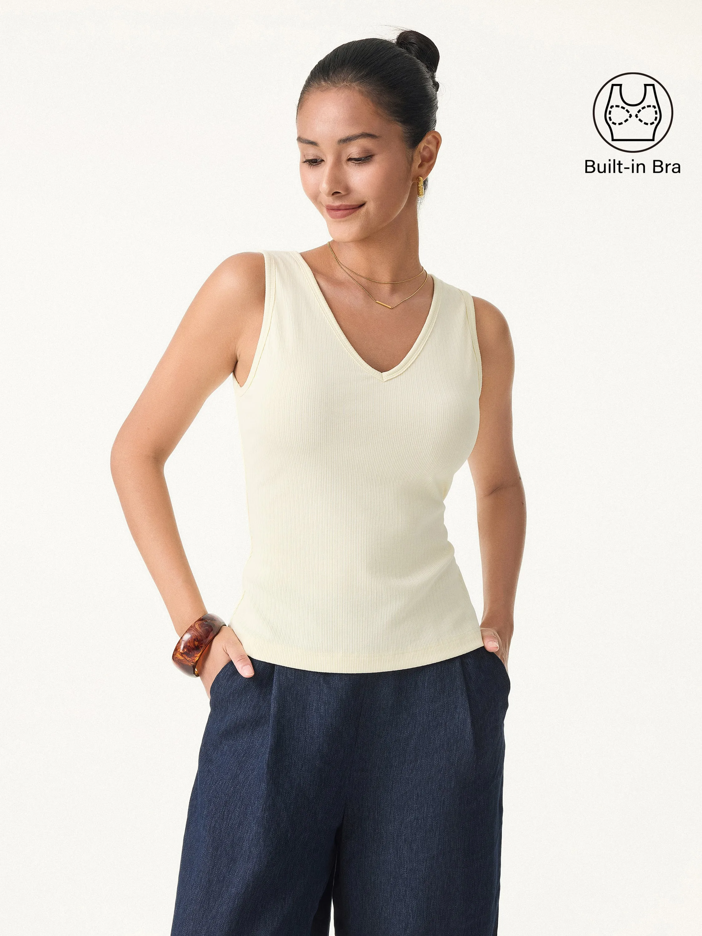 High Durability Material Stretch Cotton Pointelle V-neck Sleeveless Brami Tank