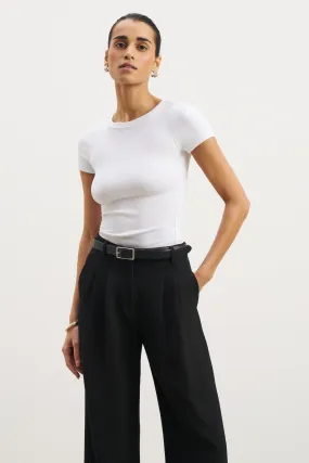 Soft Ribbed T Shirt - White summer look Smooth Zipper Integration