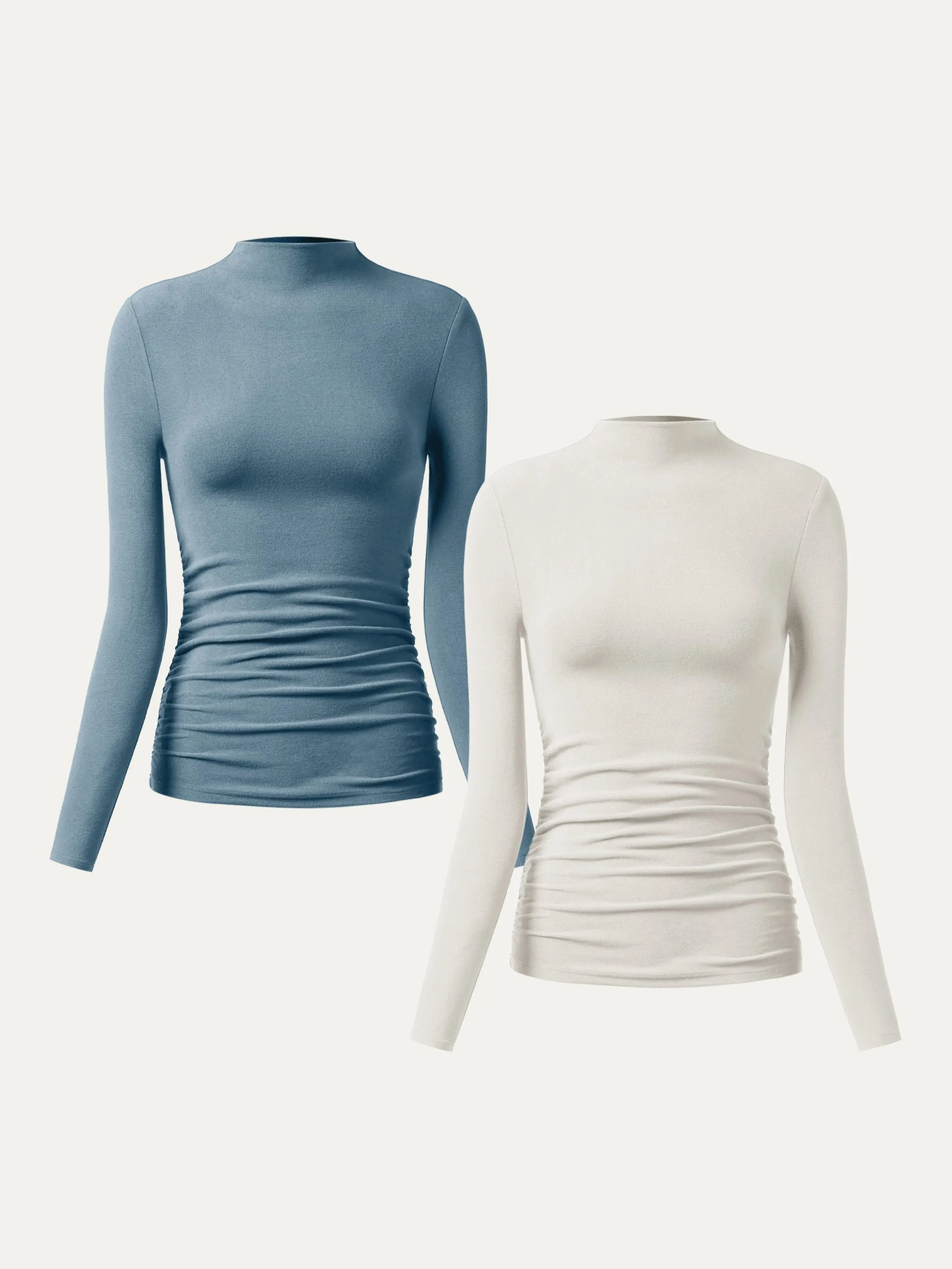 Odor Neutralizing Technology 2Pcs Set Thermal Ruched Sides Tuckable Mockneck Top