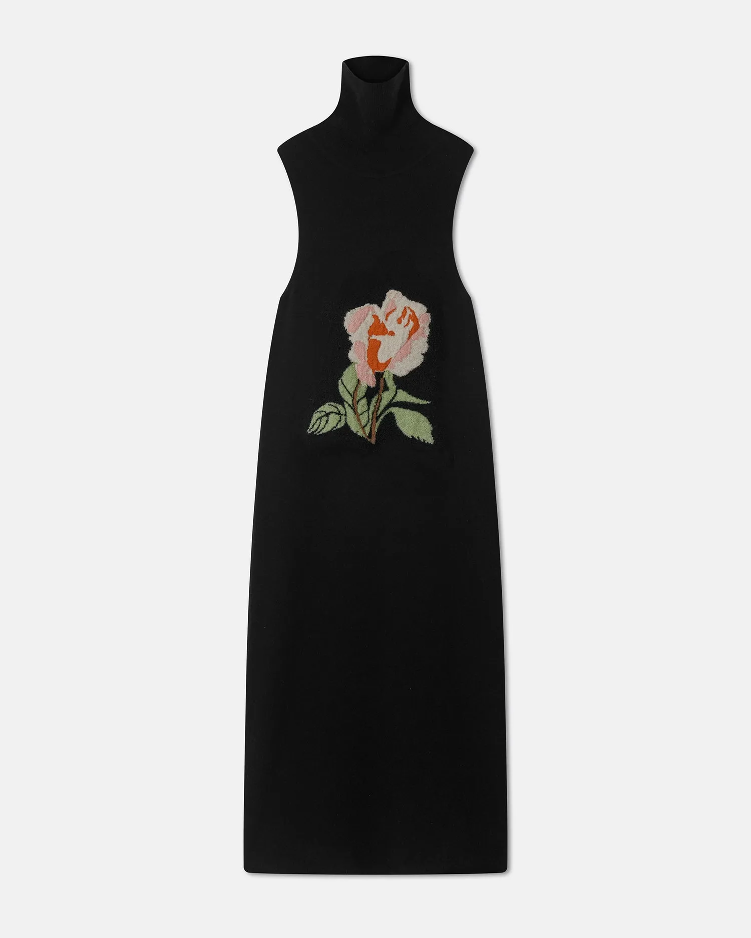 Jessam - Merino Wool Turtleneck Dress - Black/Roses RaglanSleeve
