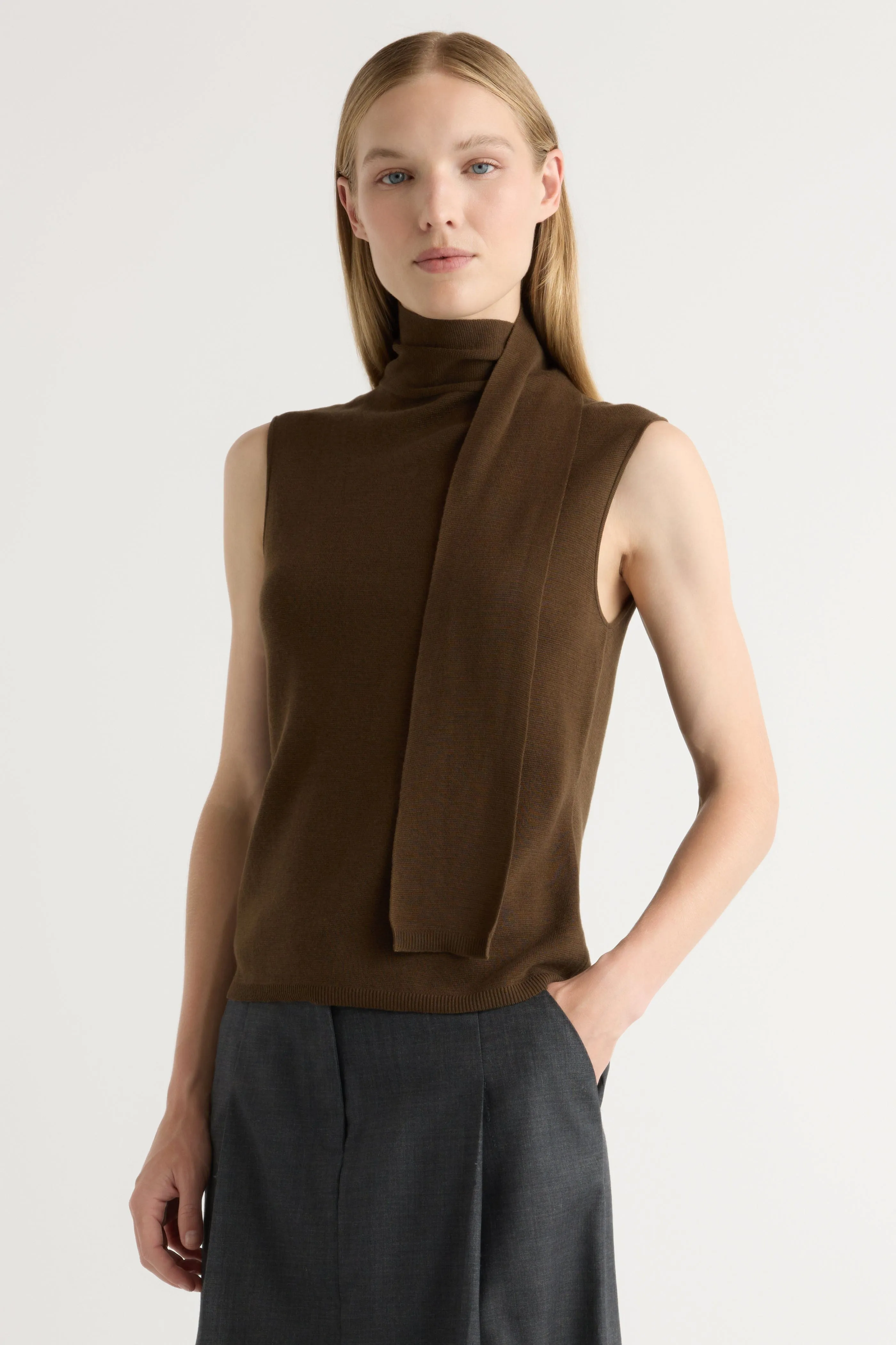 All Day Comfort Demi Scarf-Neck Cotton-Silk Knit Top