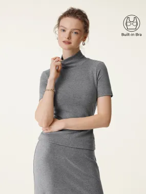 Soft Thermal Mockneck Short Sleeve Brami Top BrushedInnerSurface