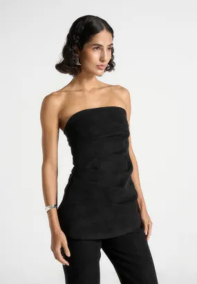 Laurena - Suede Tacked Longline bandeau Top - Black brandable Edgy