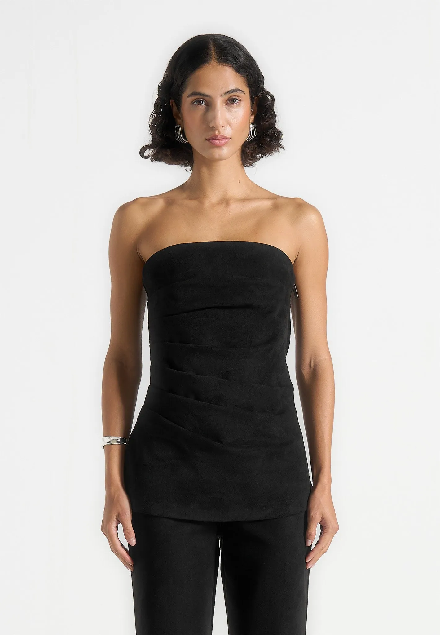 Laurena - Suede Tacked Longline bandeau Top - Black perfect for all-day wear