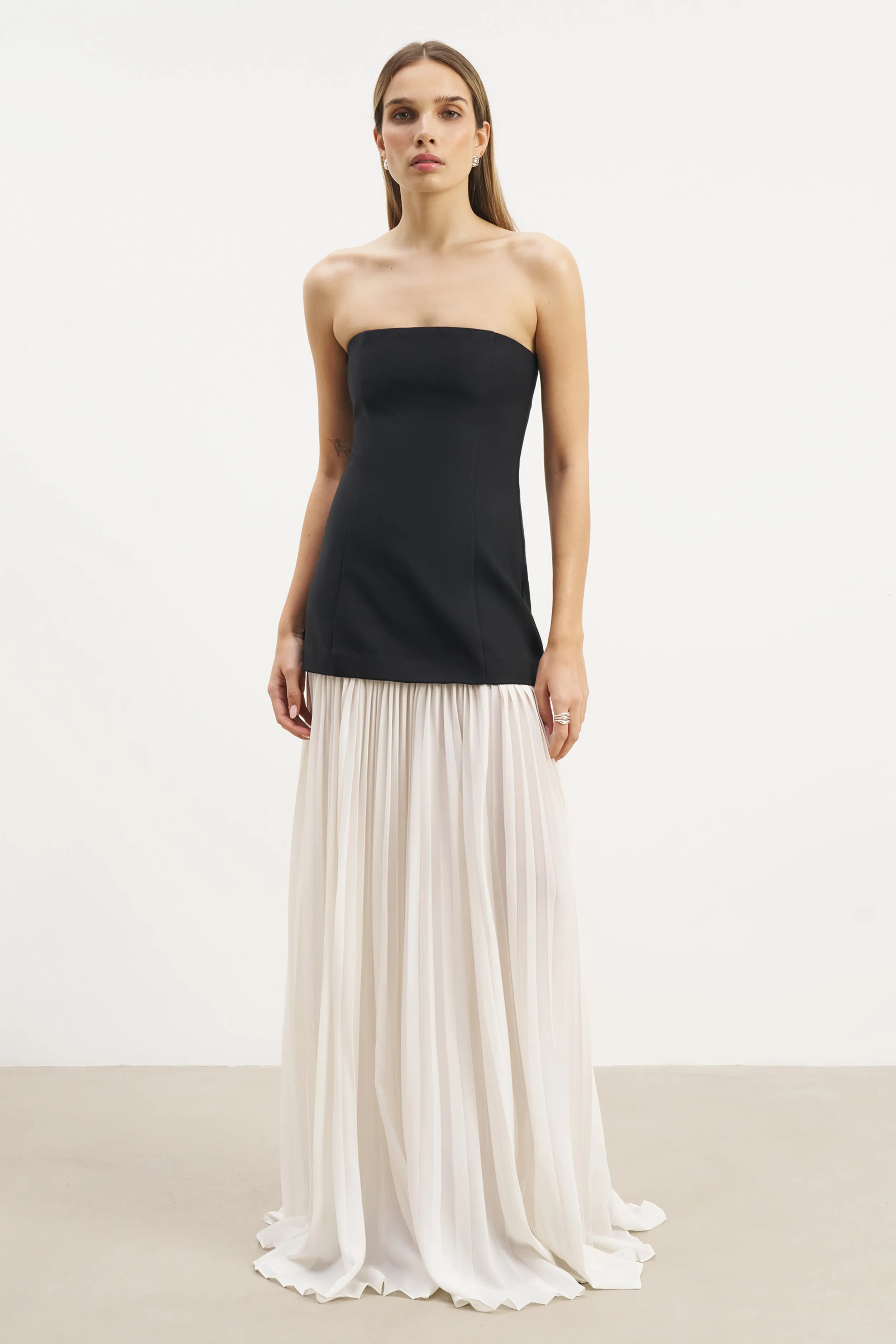 Structured Bodice Gown - Black/Cream Office Cool