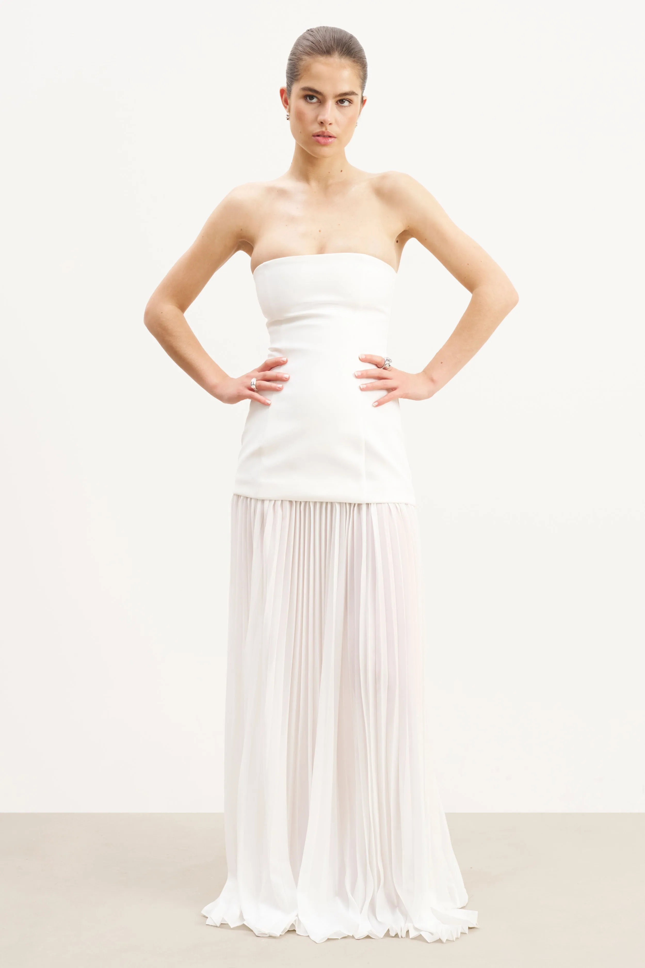 Structured Bodice Gown - White Flowy Cut Urban Cool