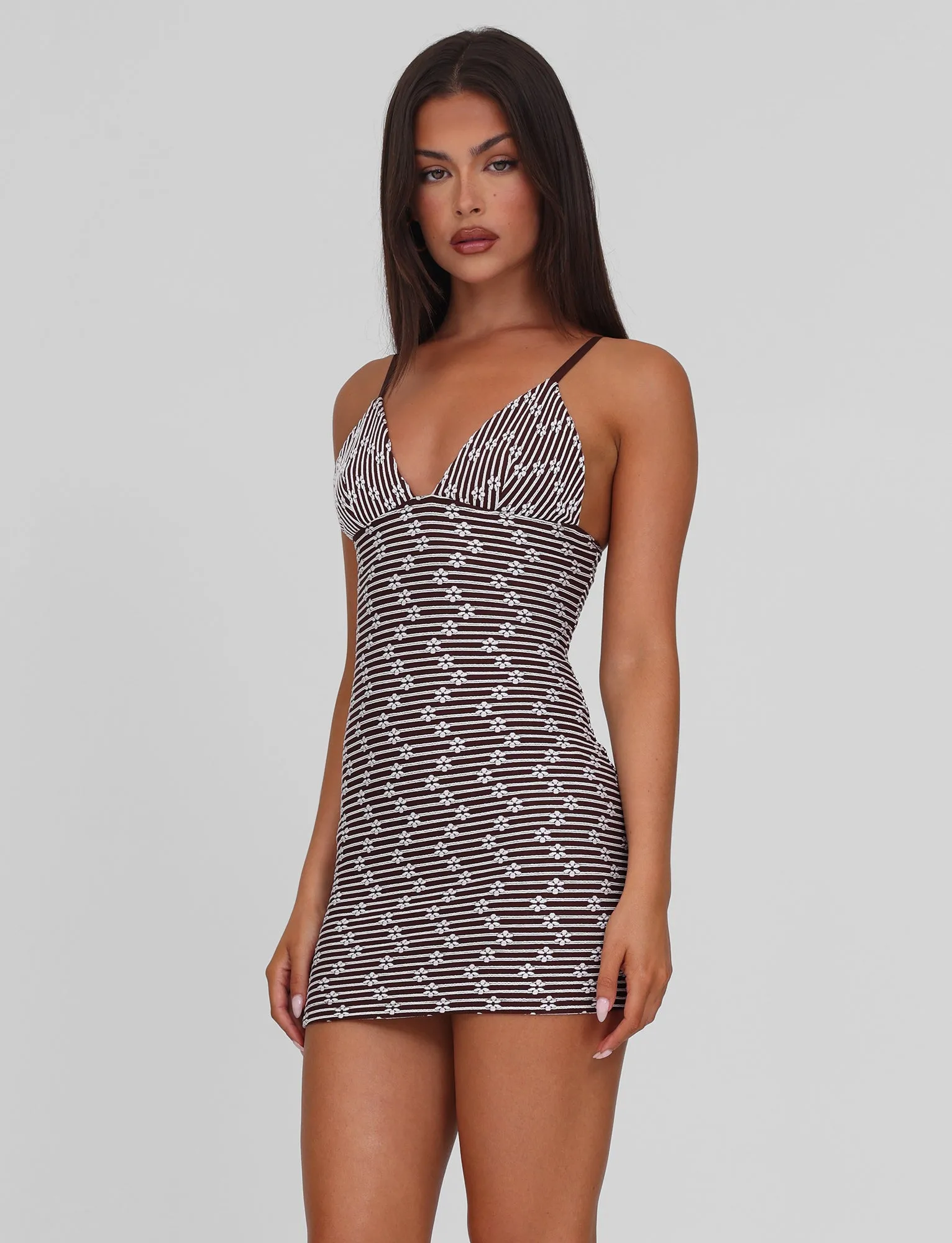 Polished Style SAHRA MINI DRESS - CHOCOLATE BROWN STRIPE