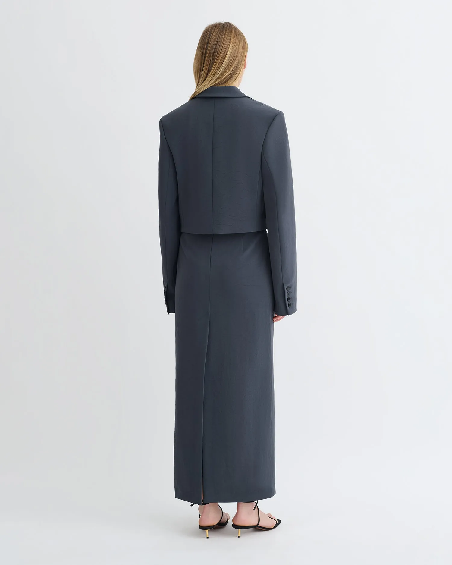 Fade Resistant Treatment VentilatedArmholes Sinead - Cropped Paper Jersey Blazer - Dusty Blue