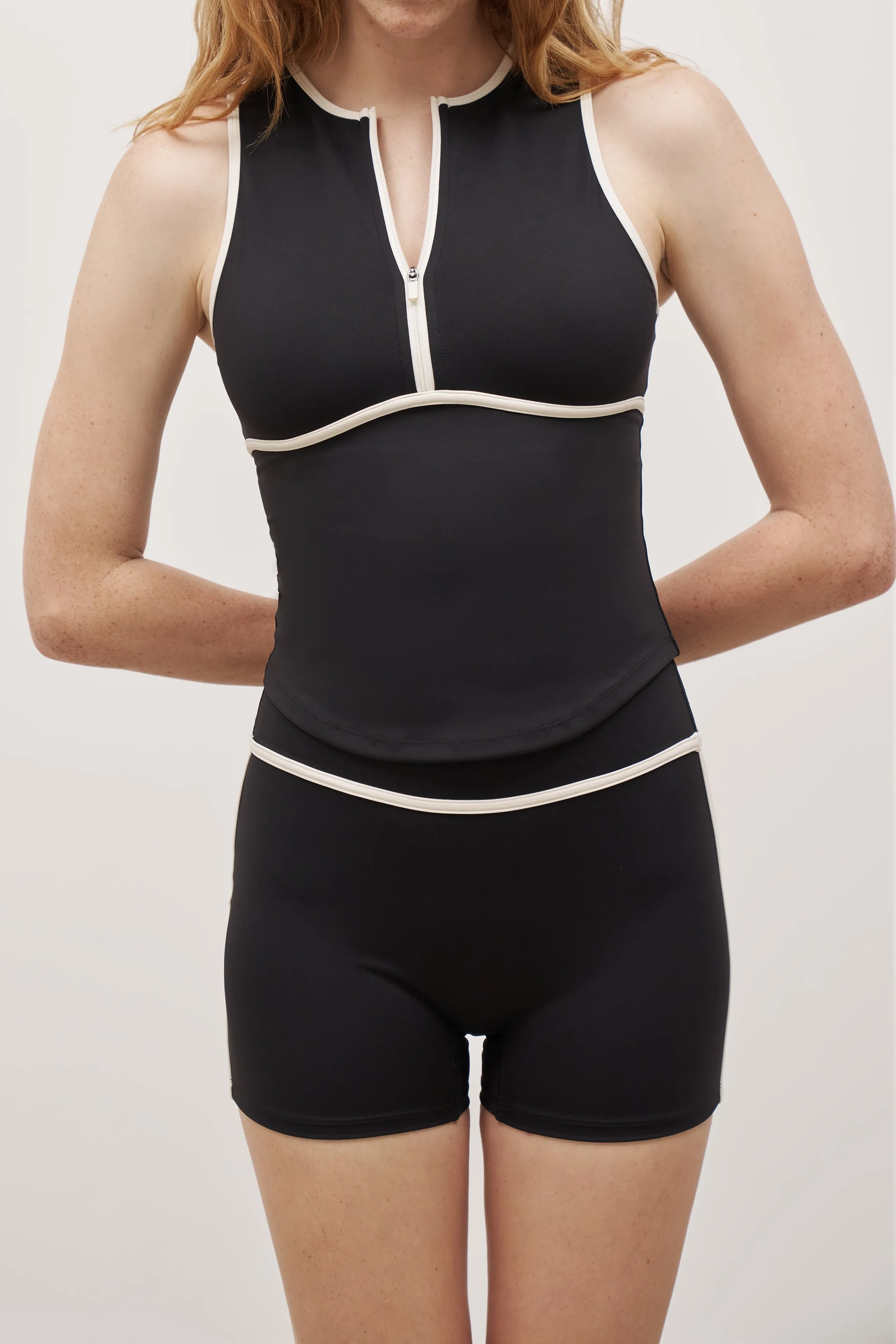 Base Contrast Trim Sleeveless Zip Up Jacket  - Black/Tofu single layer product hiking suitable durability