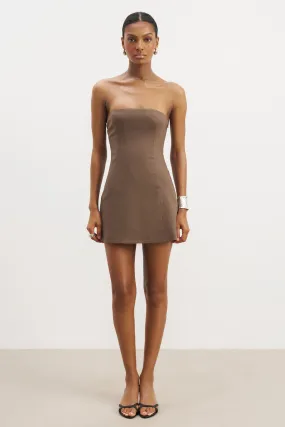 Strapless Linen A Line Mini Dress - Truffle Cool Motion