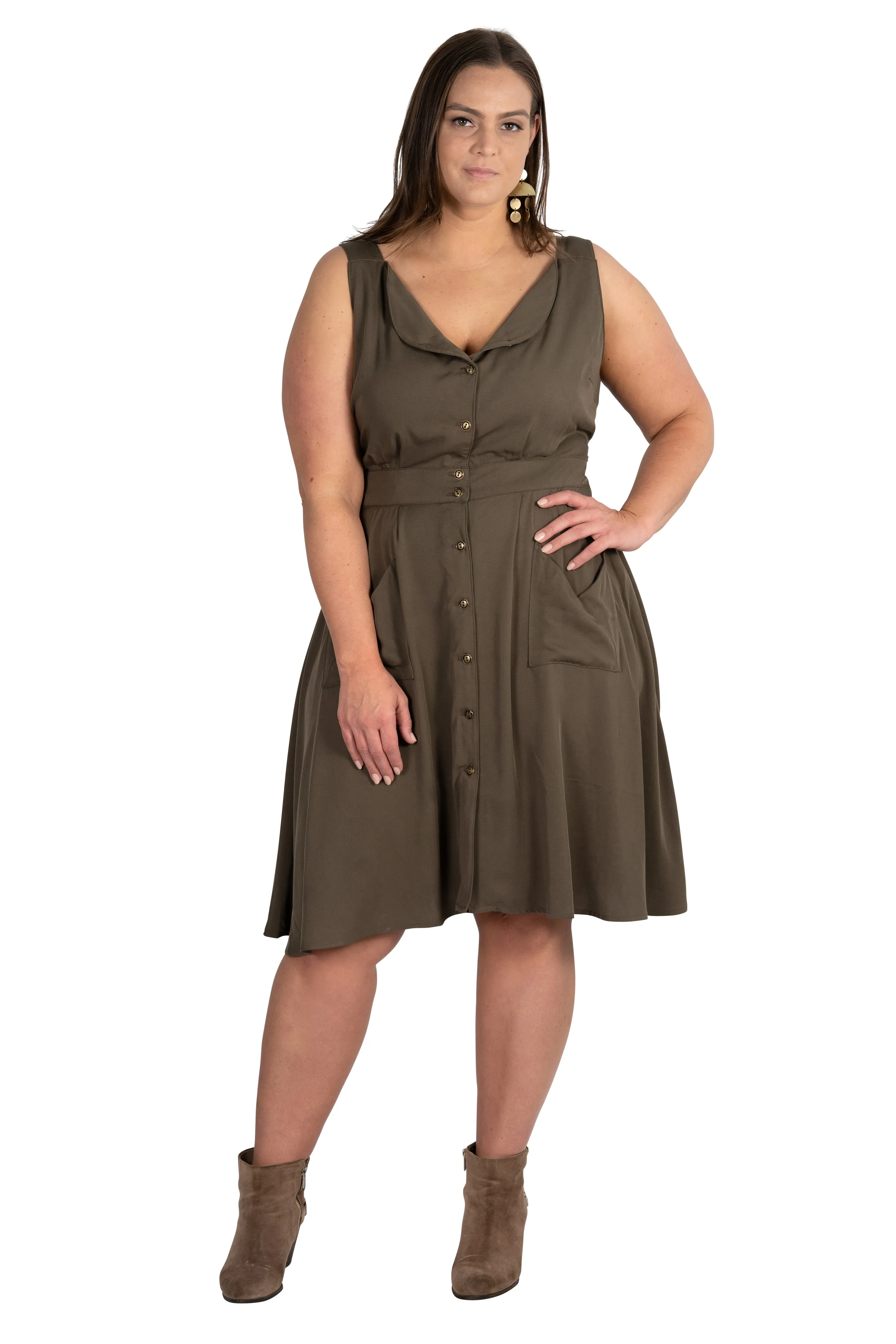 Field Fresh Retro Detail Sheet Dress in Olive Green