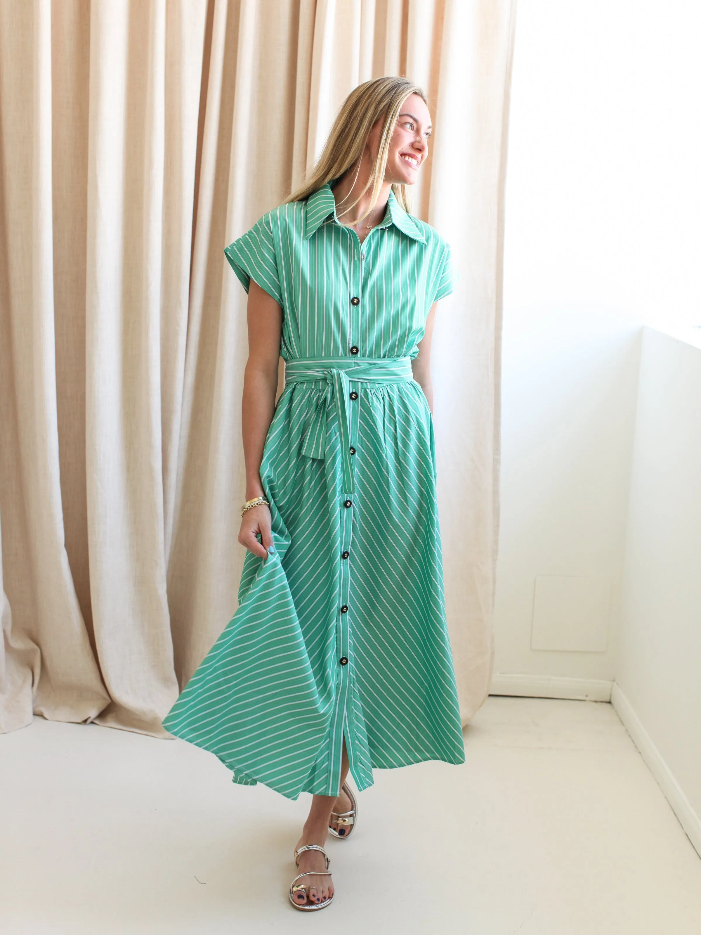 Kelly Green Stripe Dress Body Ease Simple Form
