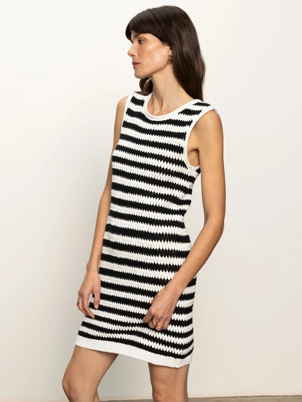 Summer Shell Dress Chalk Black Stripe layering