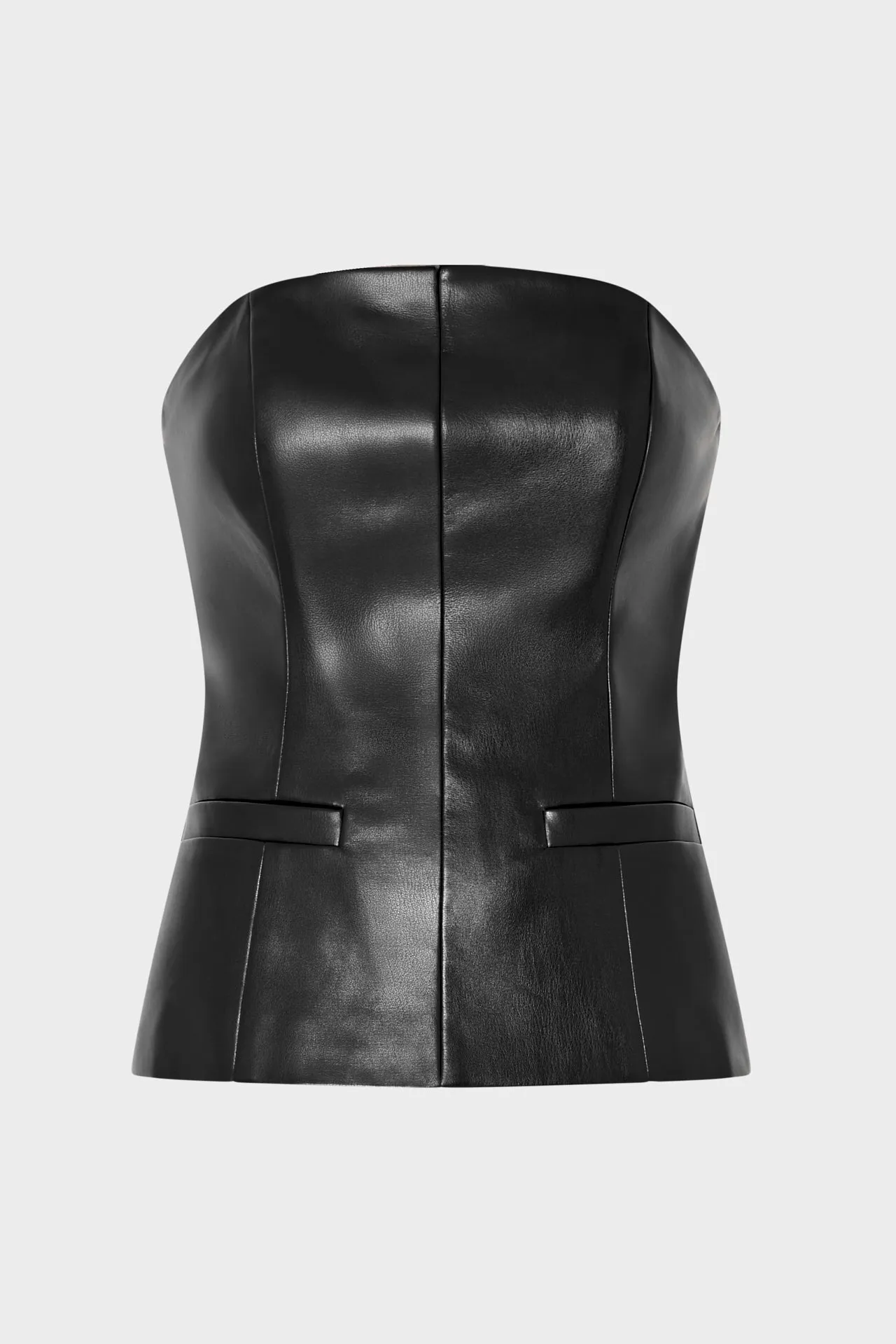 Midweight Four Way Stretch FlatlockSeams Vegan Leather Strapless Top