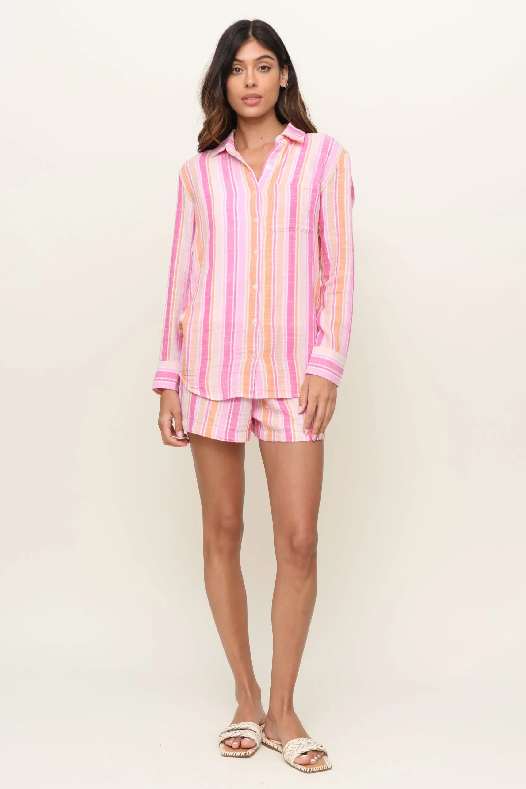 DoubleLayeredFabric Variable Tension Adjustment Saturdays Stripe Shirt