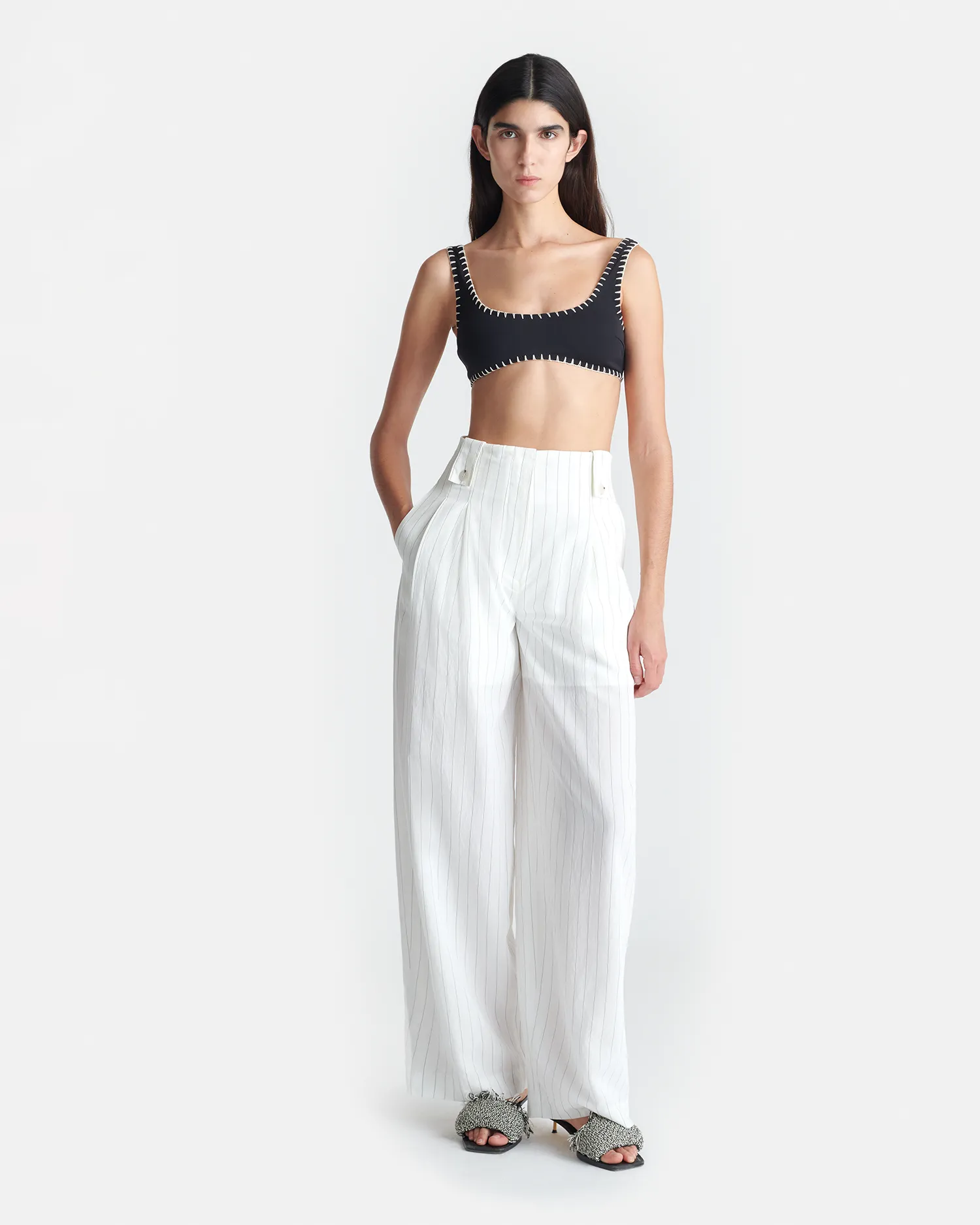 Jenci - Pleated Wide-Leg Pants - White SturdyBeltLoops EcoFriendlyDye