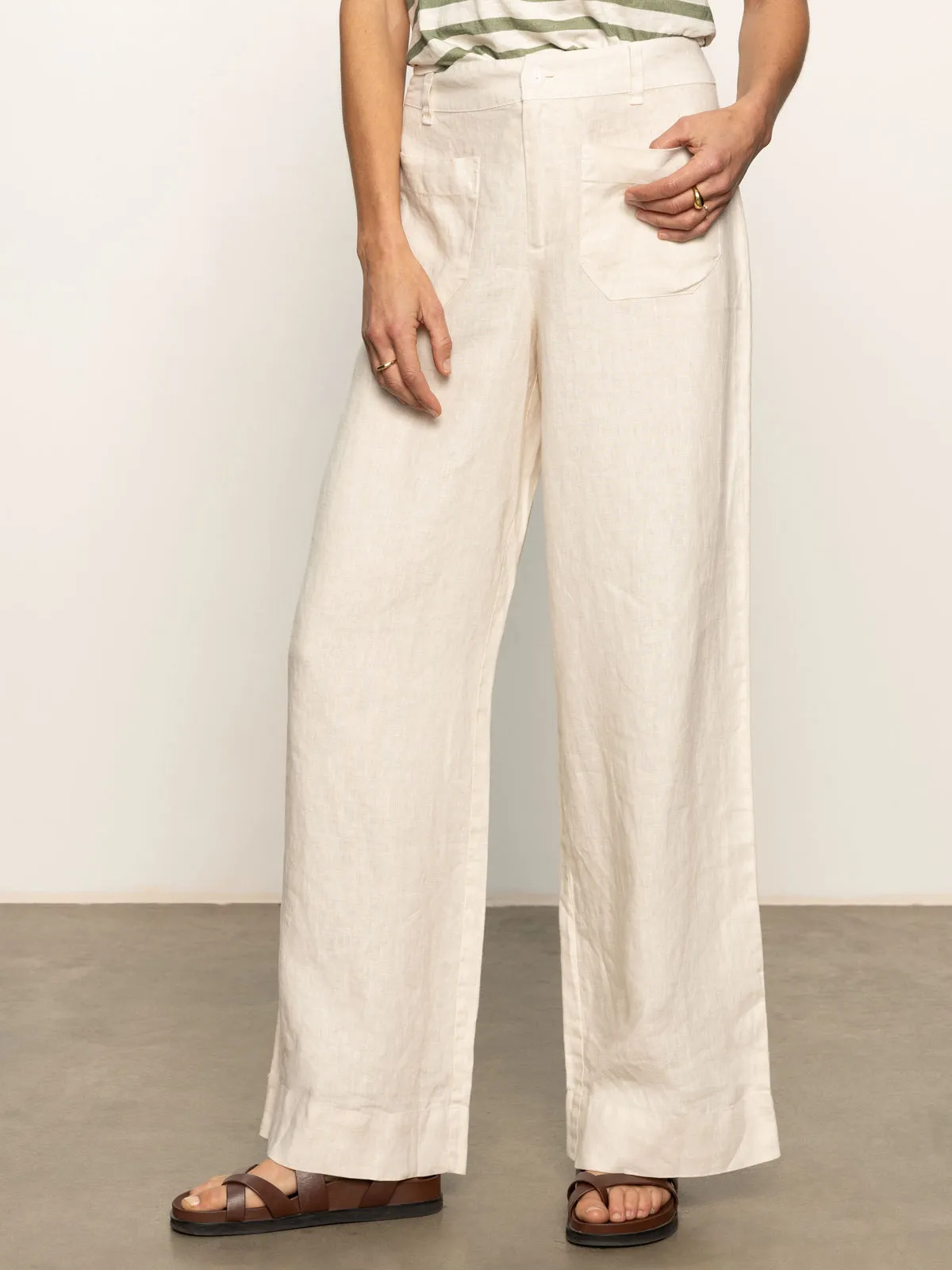 SturdyBeltLoops AntiSnagZippers The Linen Marine Wide Leg Semi-High Rise Pant Birch
