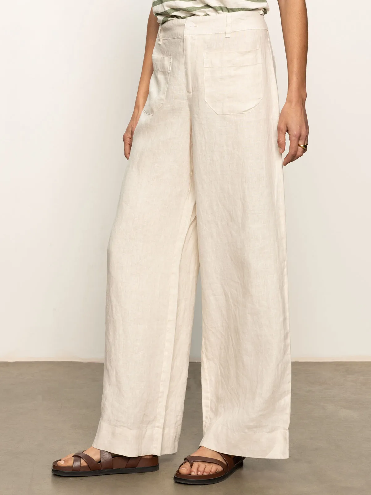 The Linen Marine Wide Leg Semi-High Rise Pant Birch Sport Friendly