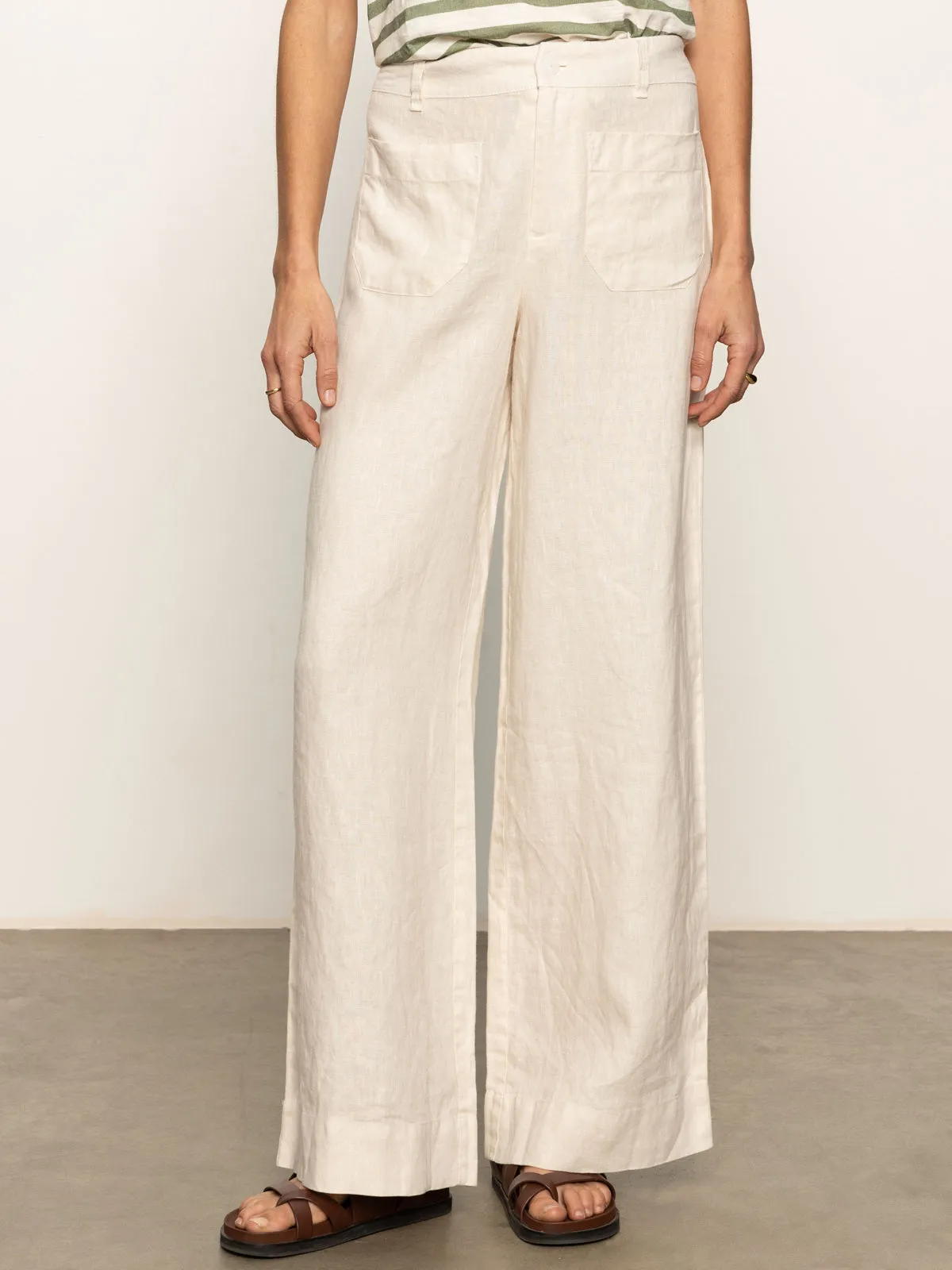 Durable Hemming The Linen Marine Wide Leg Semi-High Rise Pant Birch
