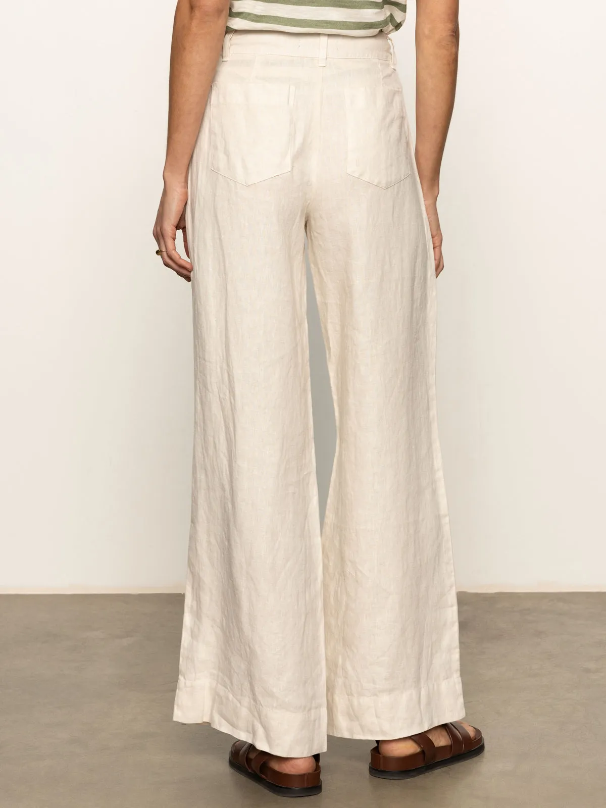 The Linen Marine Wide Leg Semi-High Rise Pant Birch Trendsetter Long Lasting