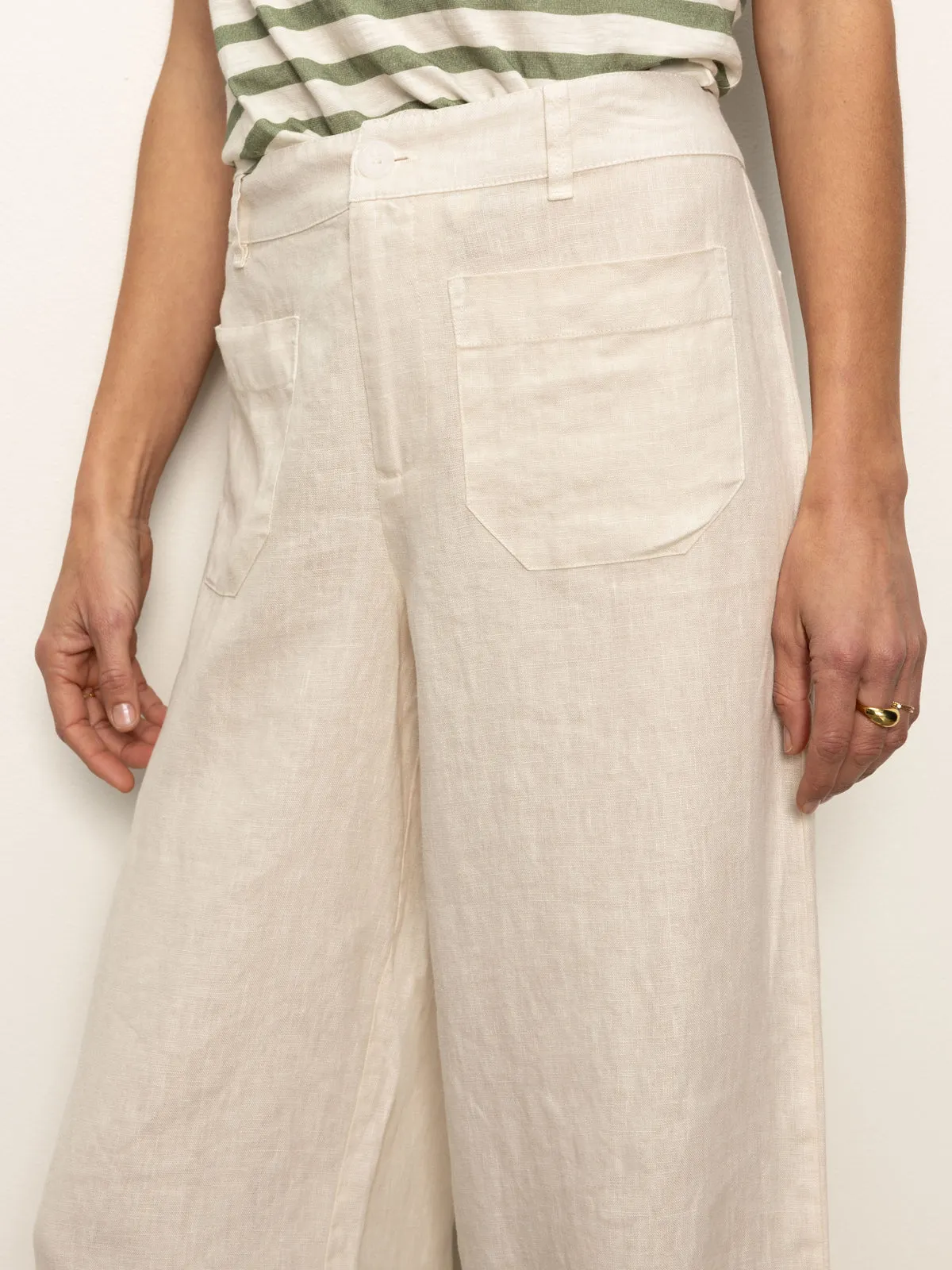 SeamlessPockets Cozy Look The Linen Marine Wide Leg Semi-High Rise Pant Birch
