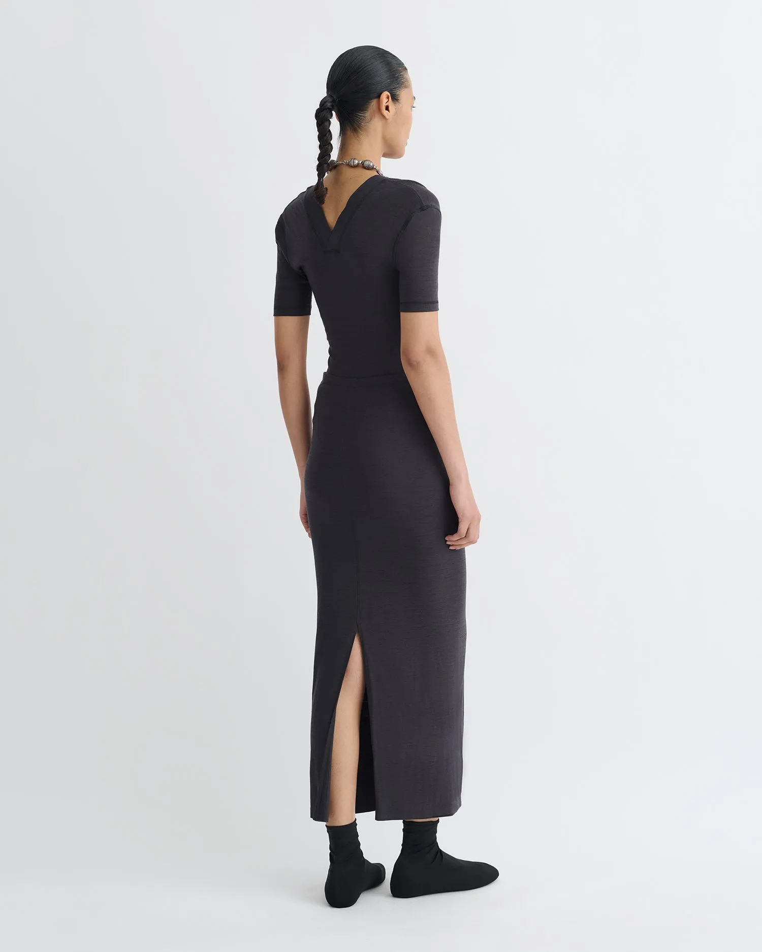 Akka - Wool Jersey Henley Top - Grey HighDurabilityWeave Interlock Weave