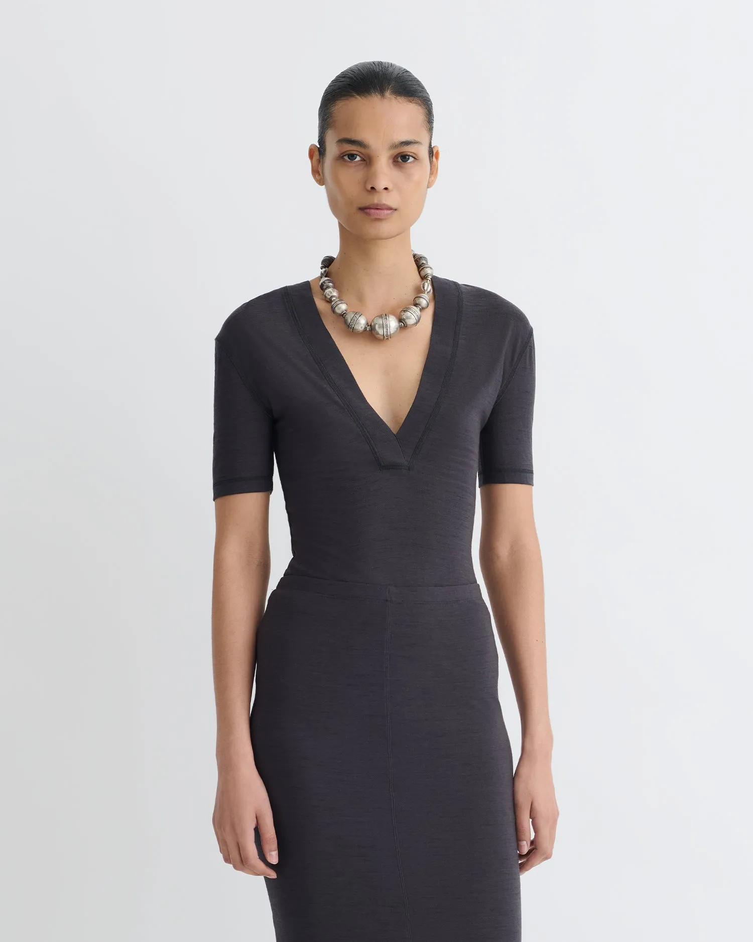 QuickRelease Akka - Wool Jersey Henley Top - Grey