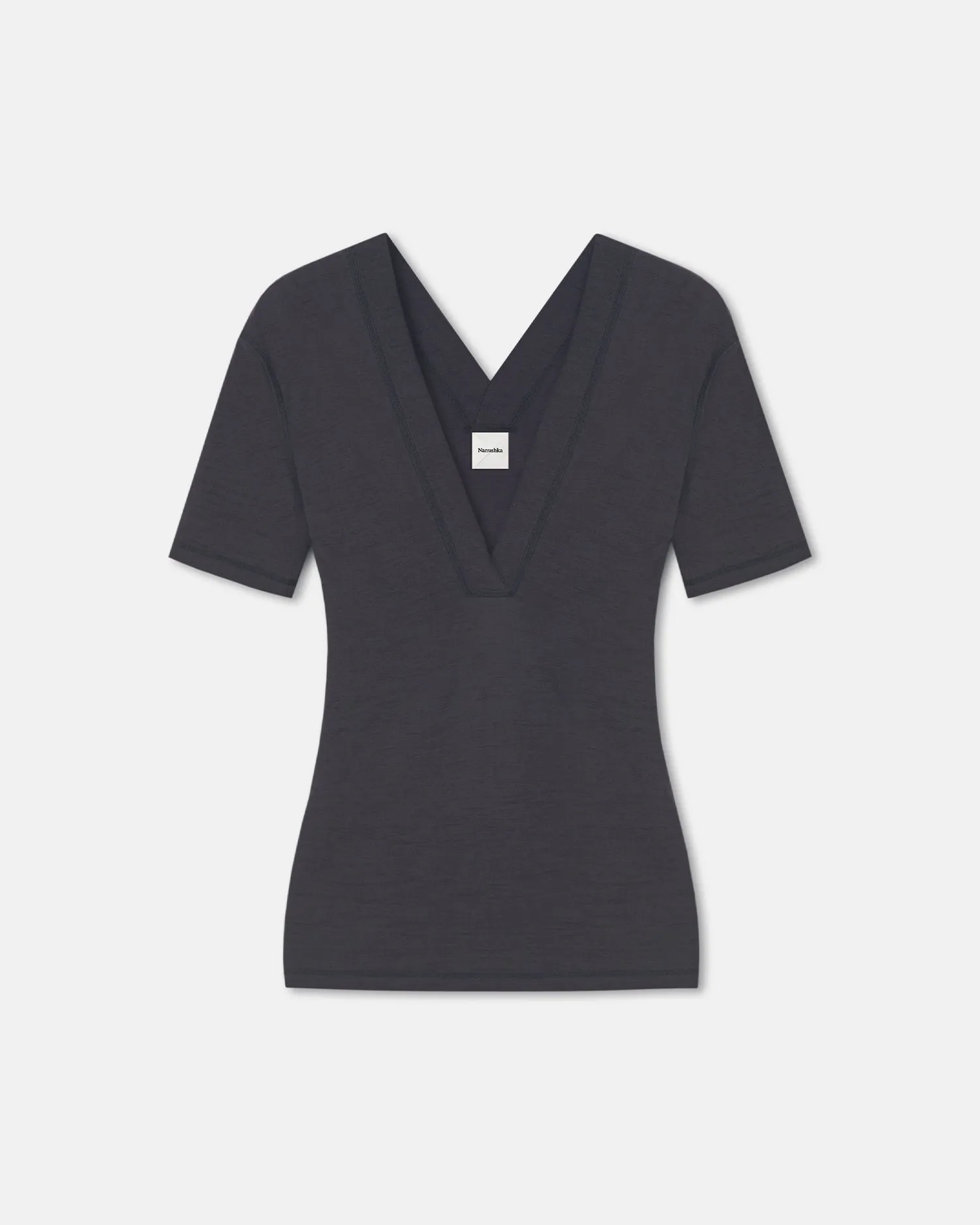 Akka - Wool Jersey Henley Top - Grey MoistureWicking