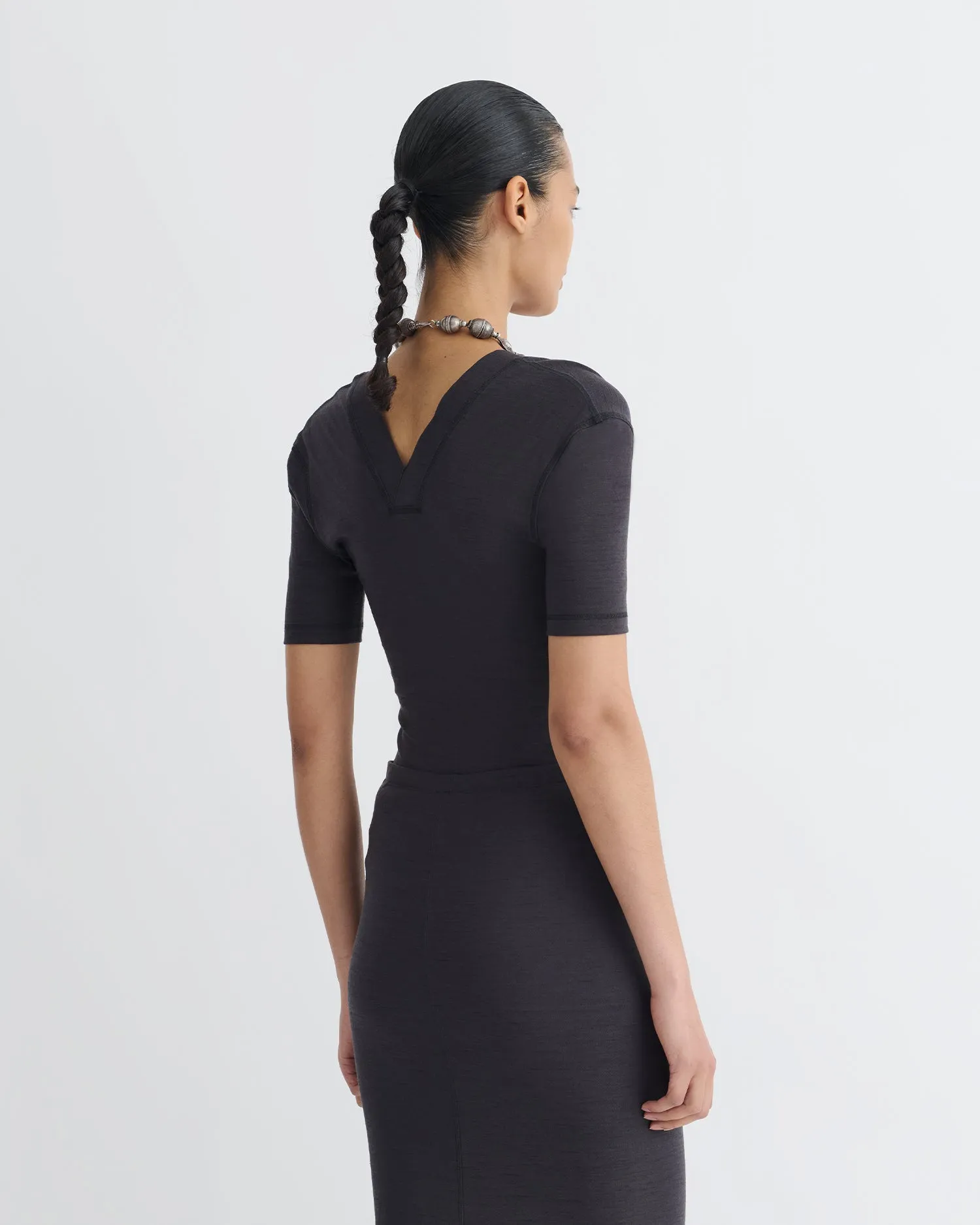 Anti Static Cloth Blend Akka - Wool Jersey Henley Top - Grey